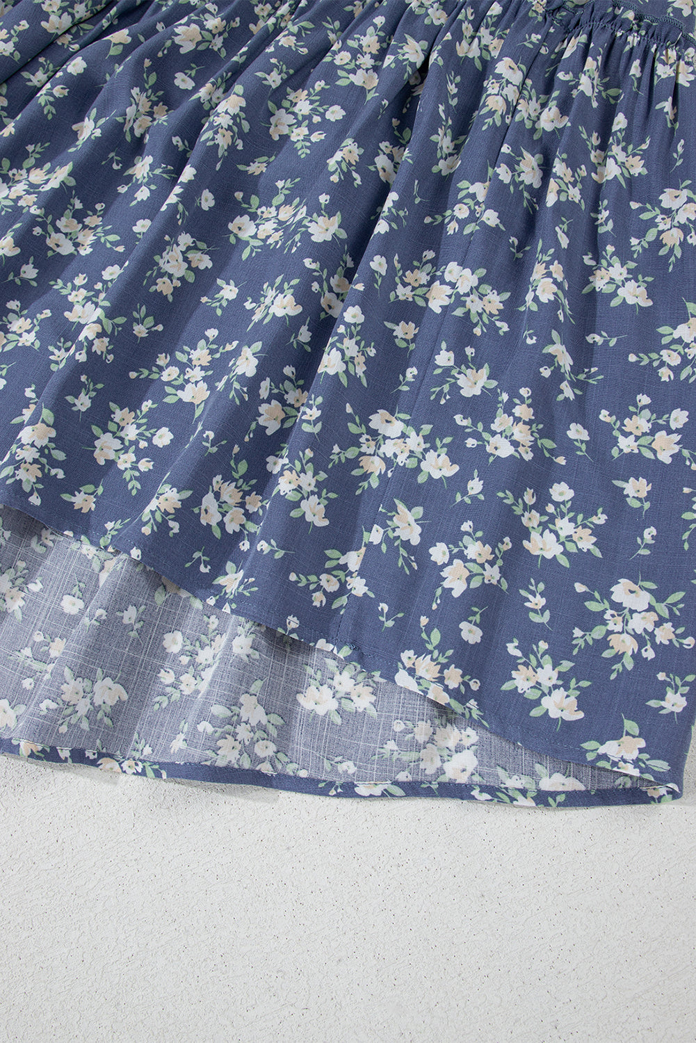 Blue Floral Spaghetti Strap Frilled V Neck Tiered Midi Dress eAura