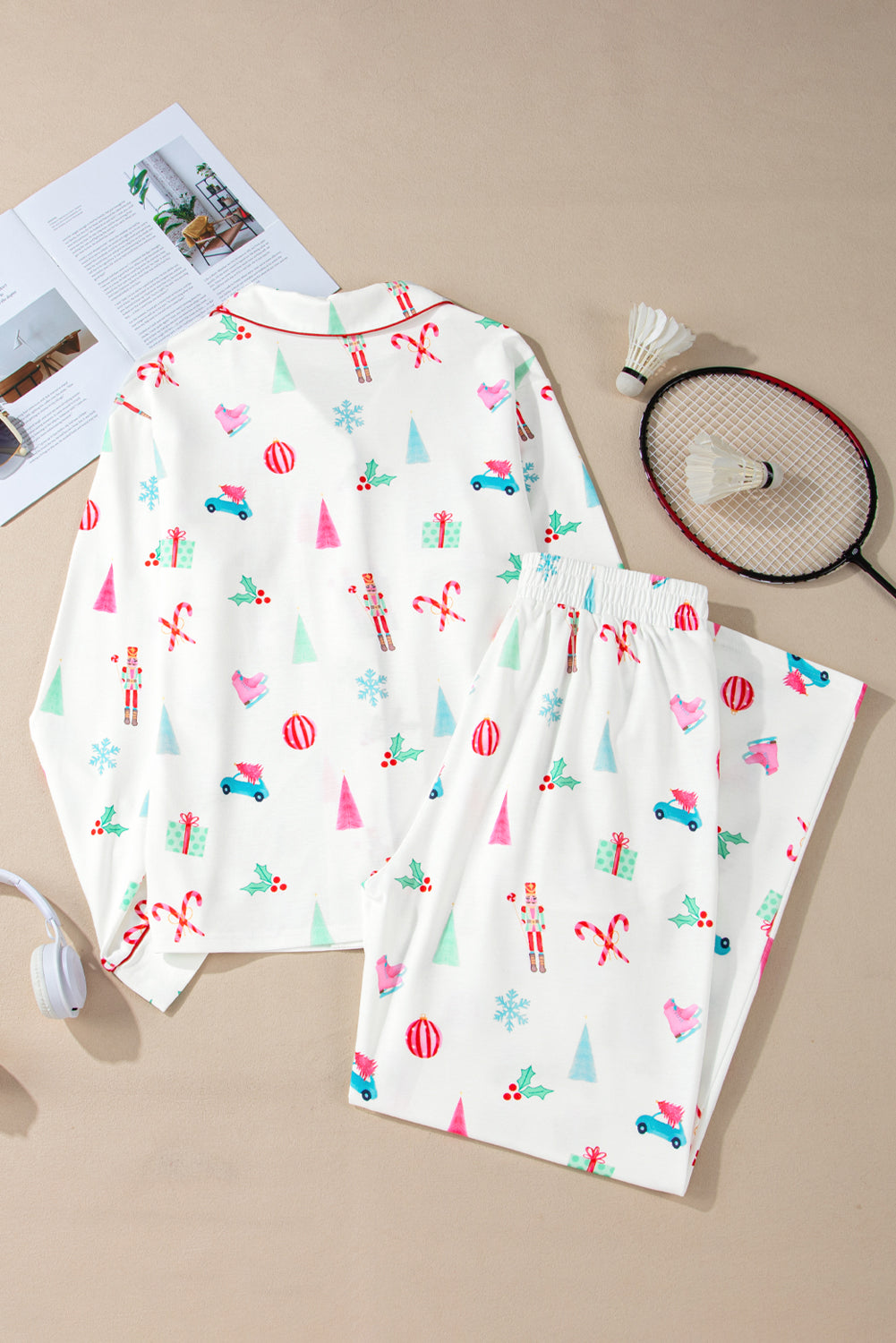 White Christmas Print Shirt and Pants Pyjamas - eAura