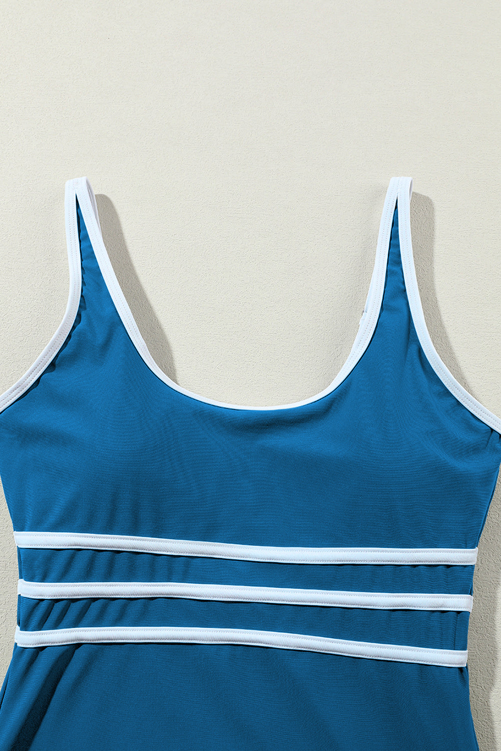 Blue Contrast Trim U Neck One Piece Swimwear eAura