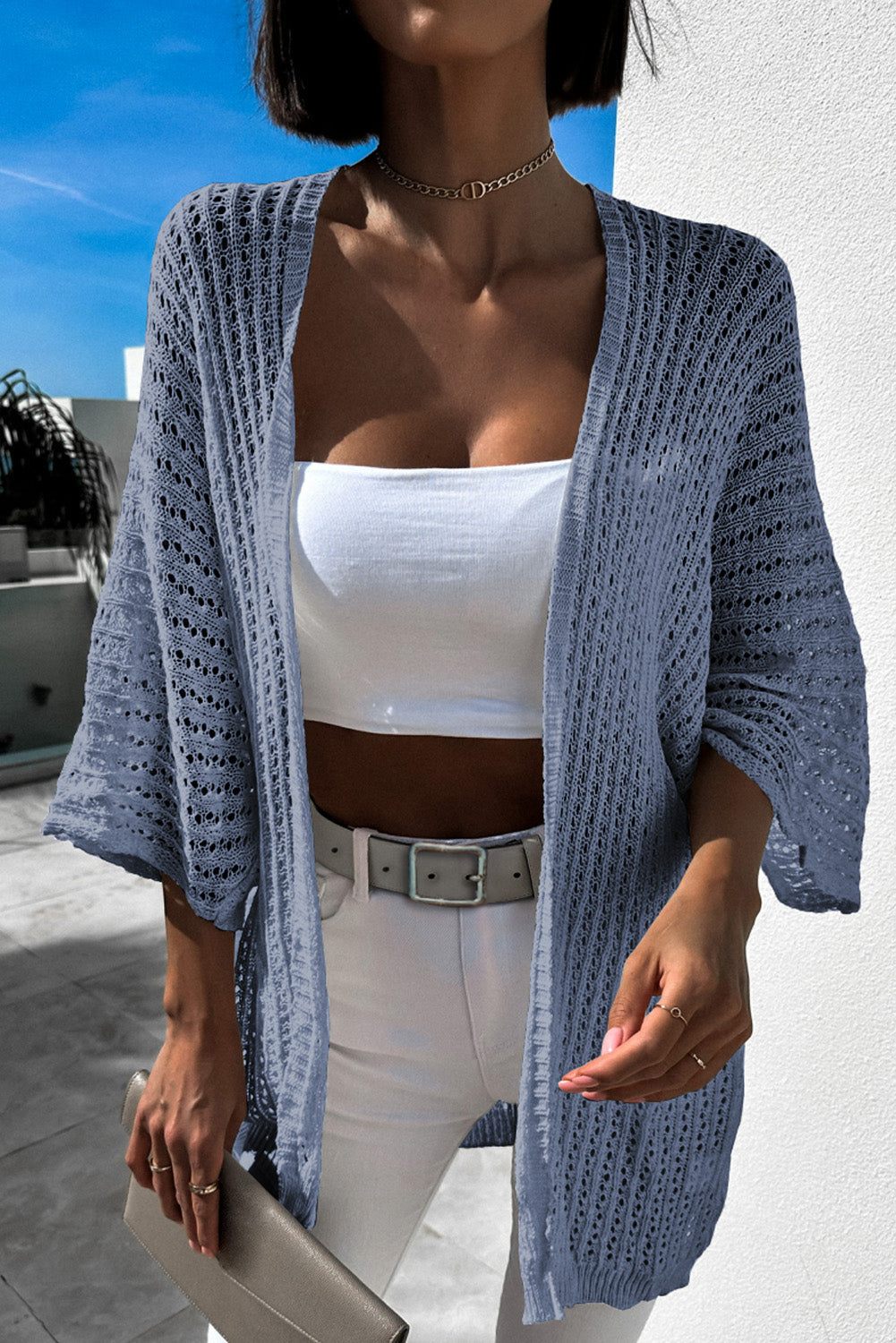 Black Hollow-out Bracelet Sleeve Knit Cardigan eAura