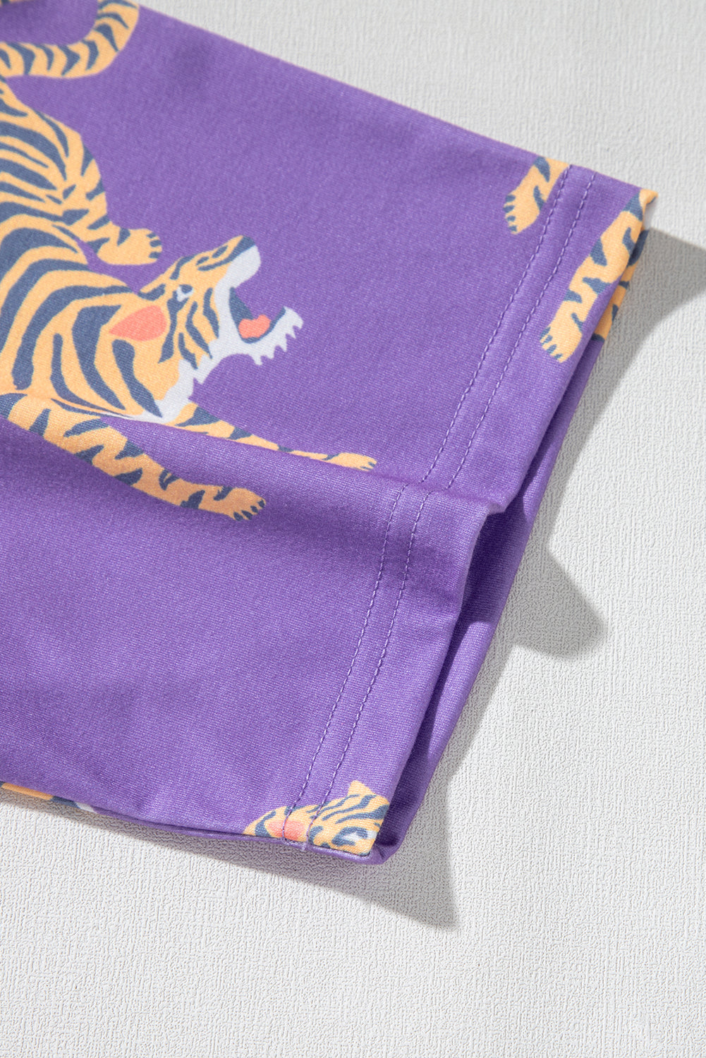 Purple Allover Tiger Printed Patch Pocket Loose T Shirt eAura