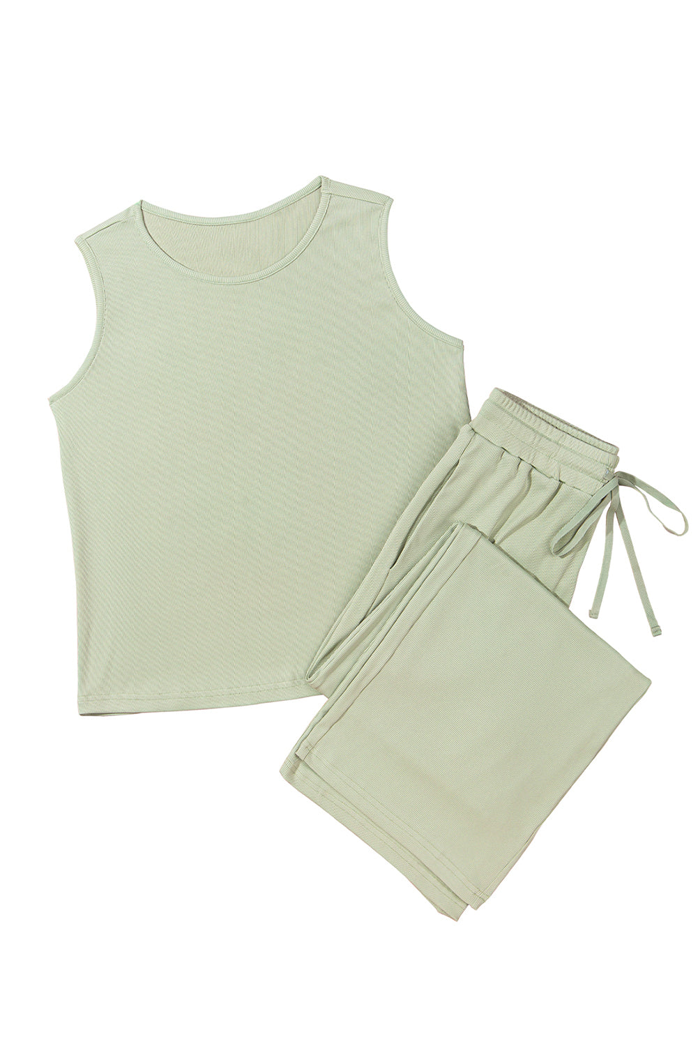 Green Textured Tank Top and Drawstring High Waist Trousers Co-ord Set eAura