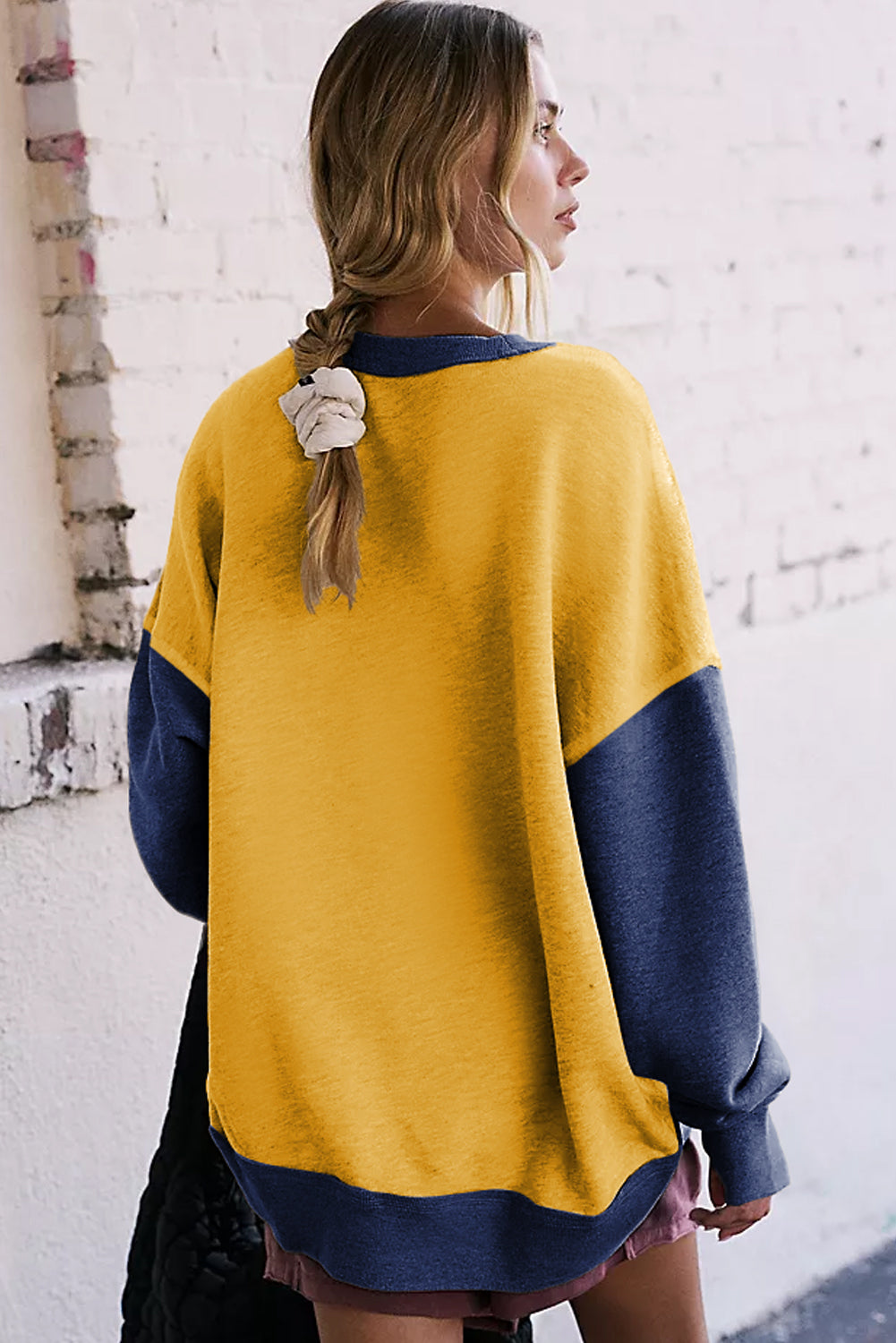 Apricot Colour Block Thumbhole Sleeve Drop Shoulder Sweatshirt eAura