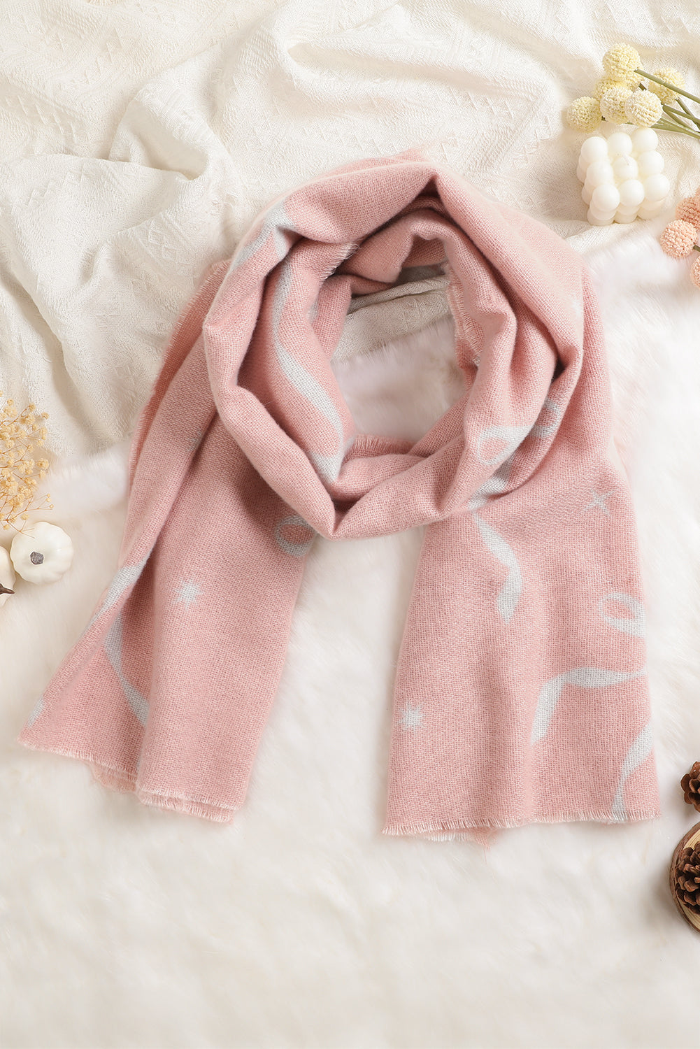 Bow Print Raw Edge Lightweight Scarf Shewin