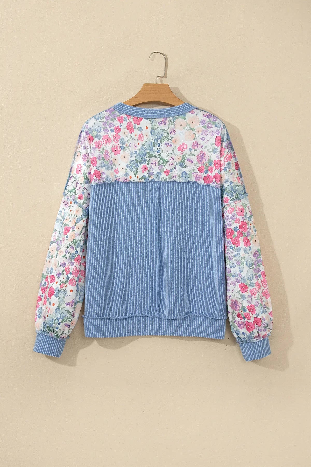 Floral Print Round Neck Long Sleeve Top – Multicolour