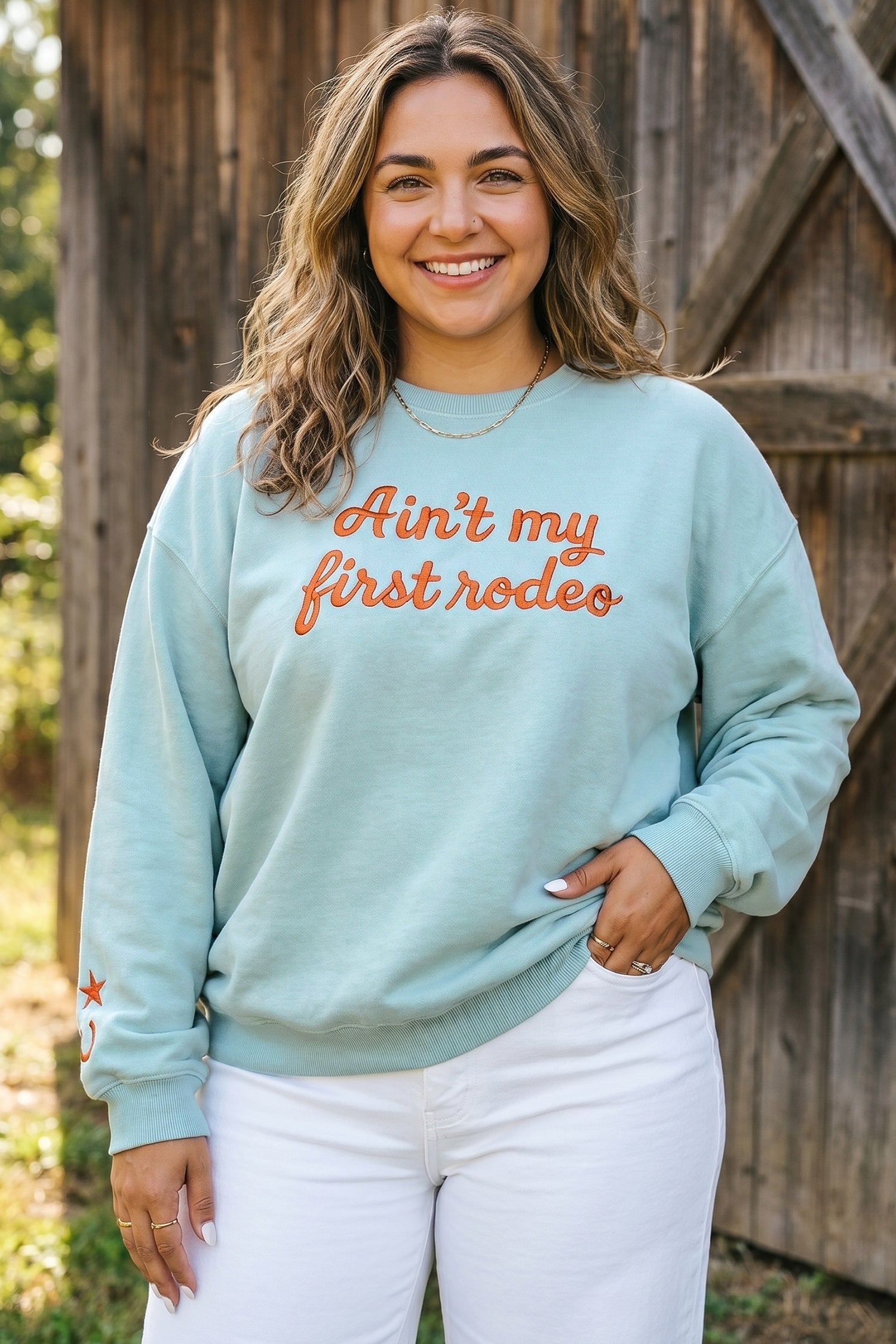 Letter Print Round Neck Loose Fit Long Sleeve Plus Size Sweatshirt – Haze Blue
