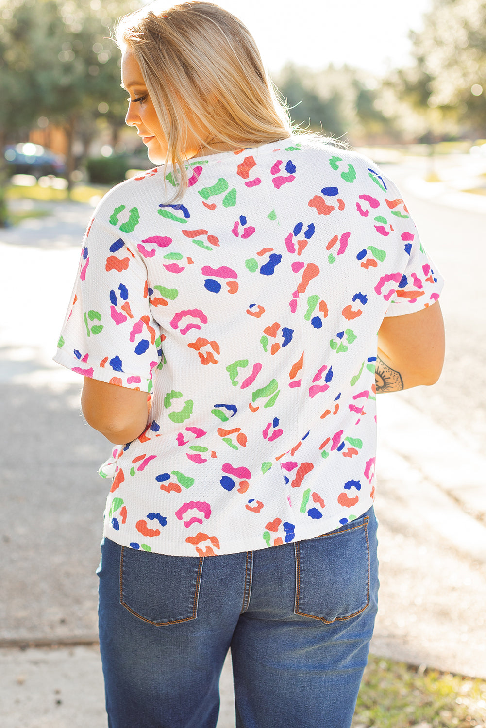 White Multicolour Leopard Print Textured Plus Size T Shirt BB Fashion Outlet