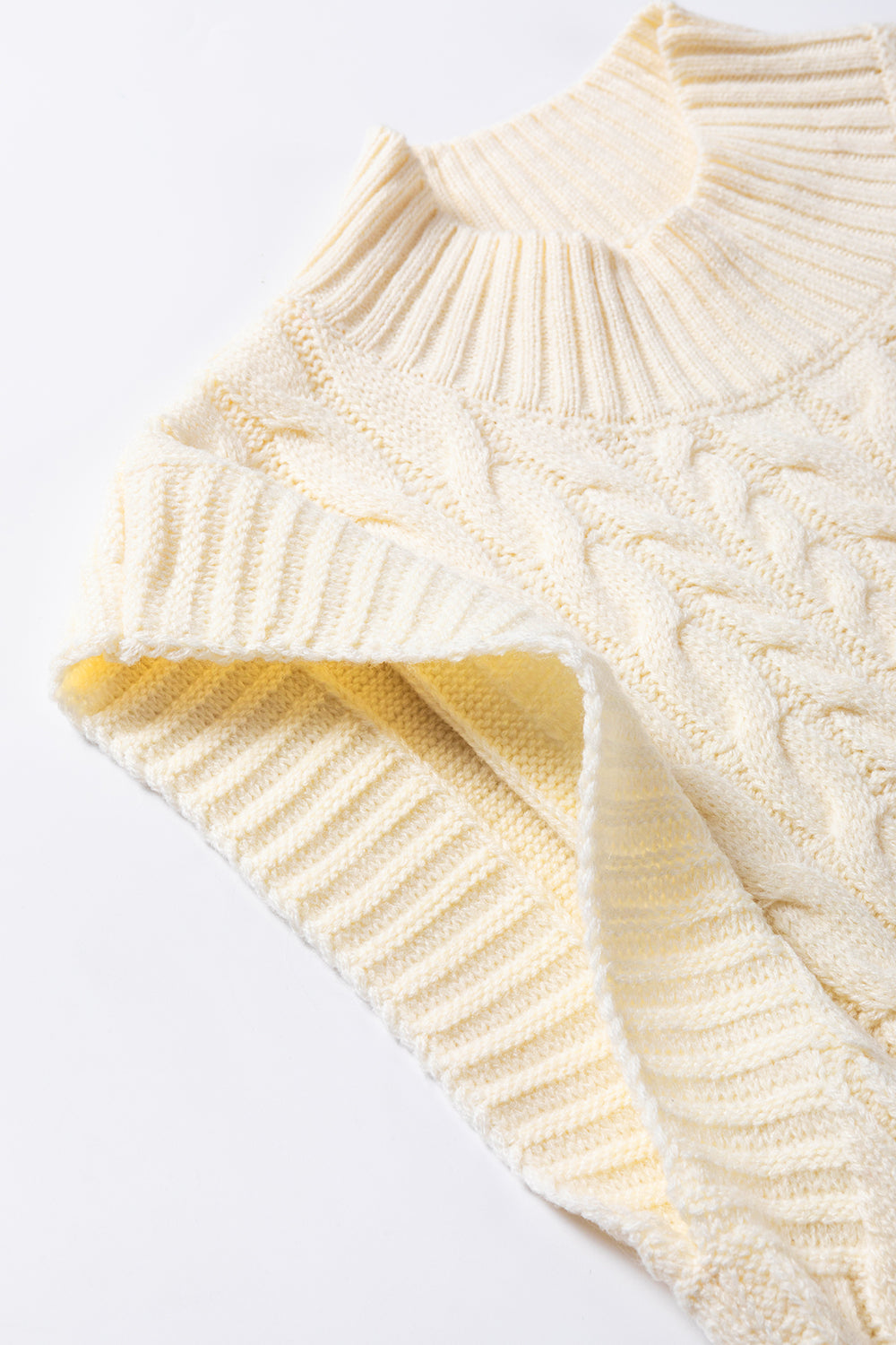 Oatmeal Cable Knit High Neck Sweater Vest eAura