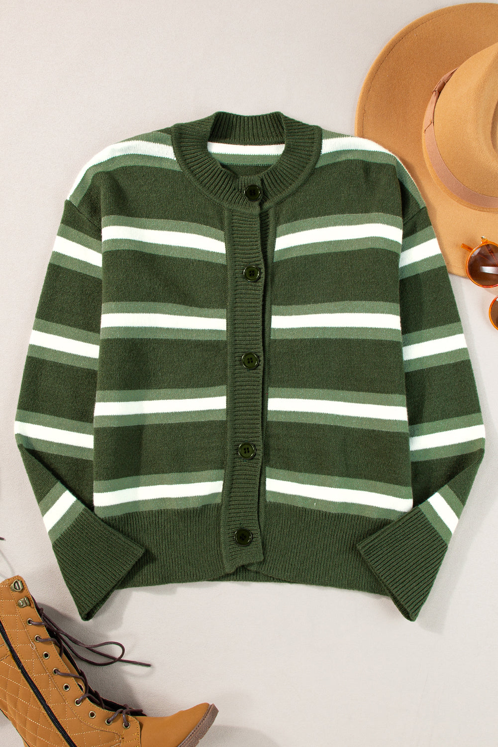 Green Stripe Drop Shoulder Cardigan - eAura