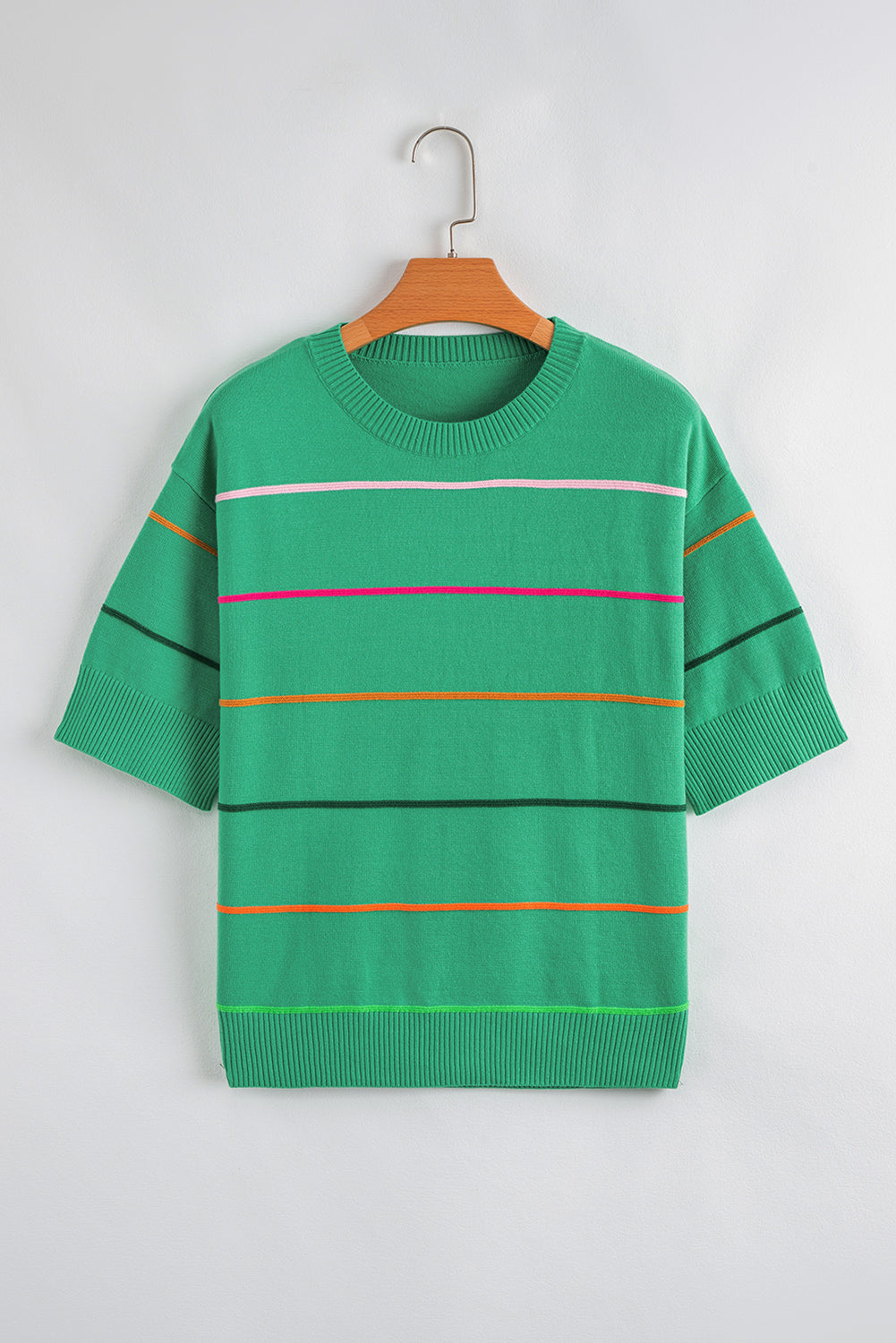 Striped Half Sleeve Drop Shoulder Sweater eAura