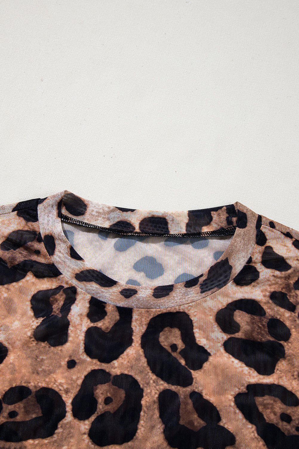 Brown Leopard Round Neck Long Sleeve Slim Top eAura