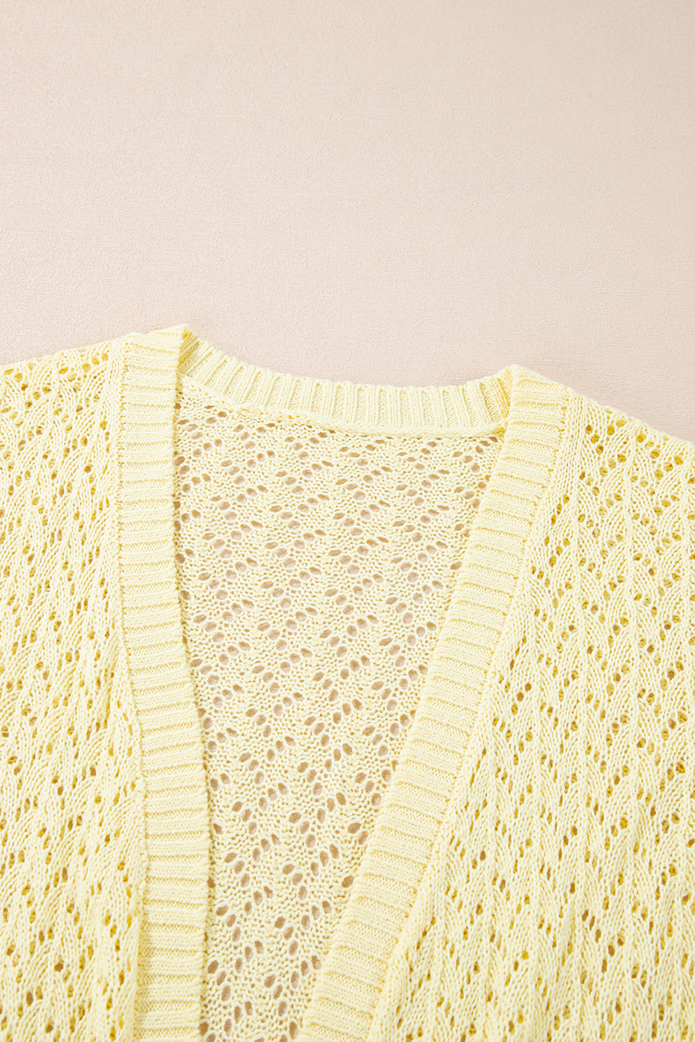 Yellow Cream Pointelle Knit Open Front Short Cardigan eAura