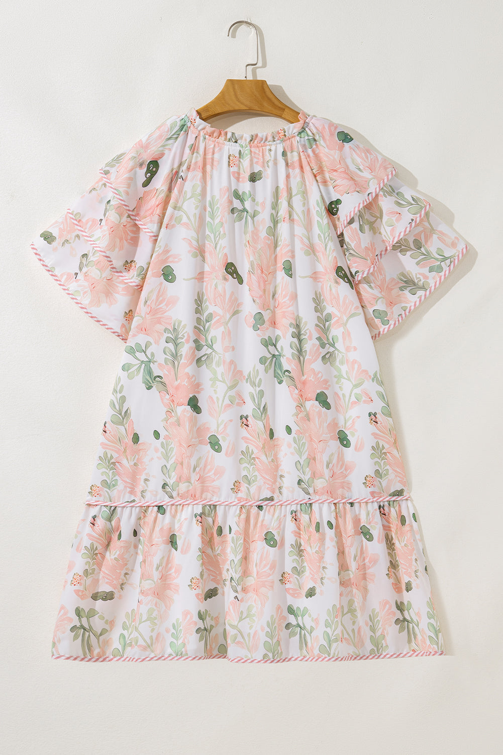 Plus Size Floral Print Striped Detail Short Summer Dress BB Fashion Outlet