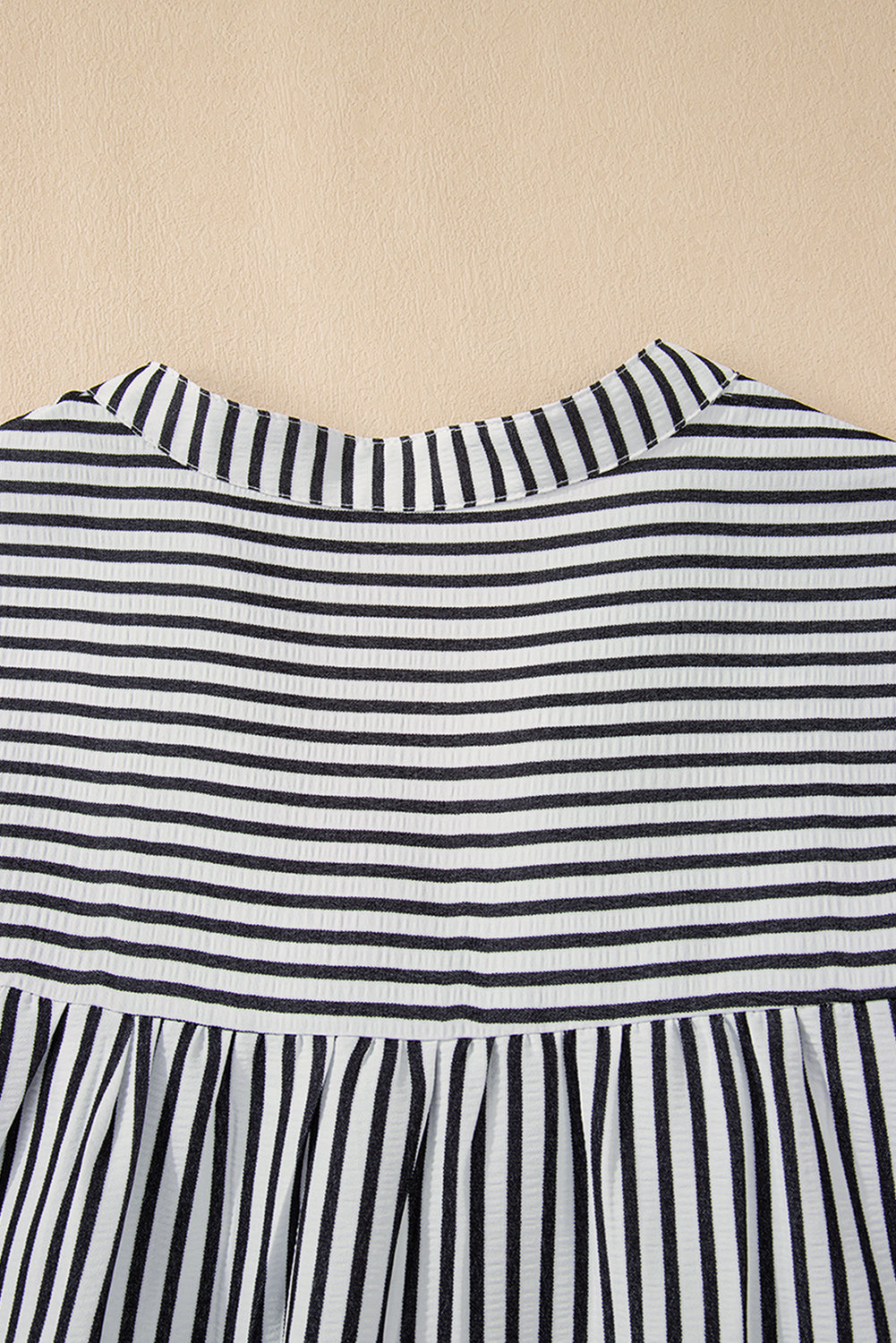Black Stripe Short Sleeve Buttoned V Neck Pocketed Plus Size Mini Dress BB Fashion Outlet