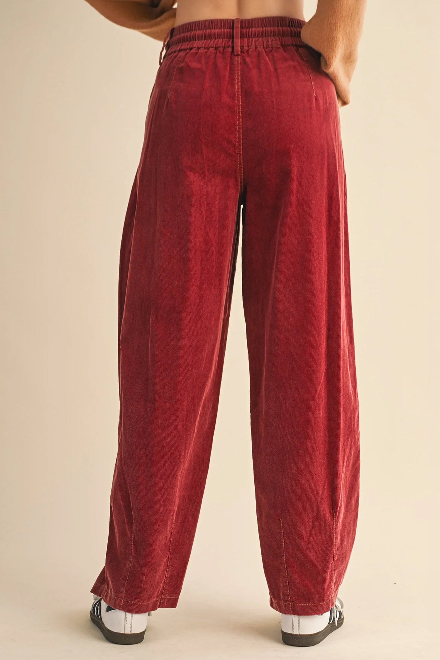 Elastic Waist Drawstring Corduroy Casual Pants – Racing Red
