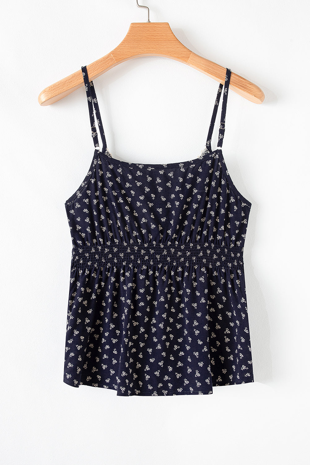 Blue Floral Print Spaghetti Strap Buttoned V Neck Cami Top eAura
