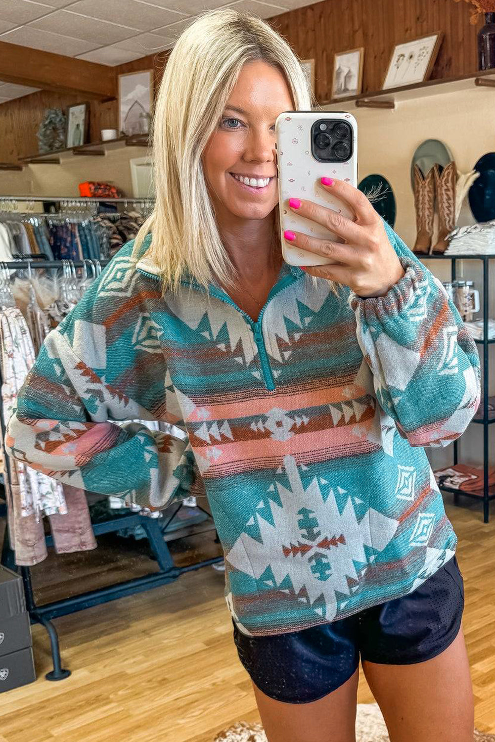 Quarter Zip Elastic Cuffs Aztec Sweatshirt Dear-Lover Dropshipping