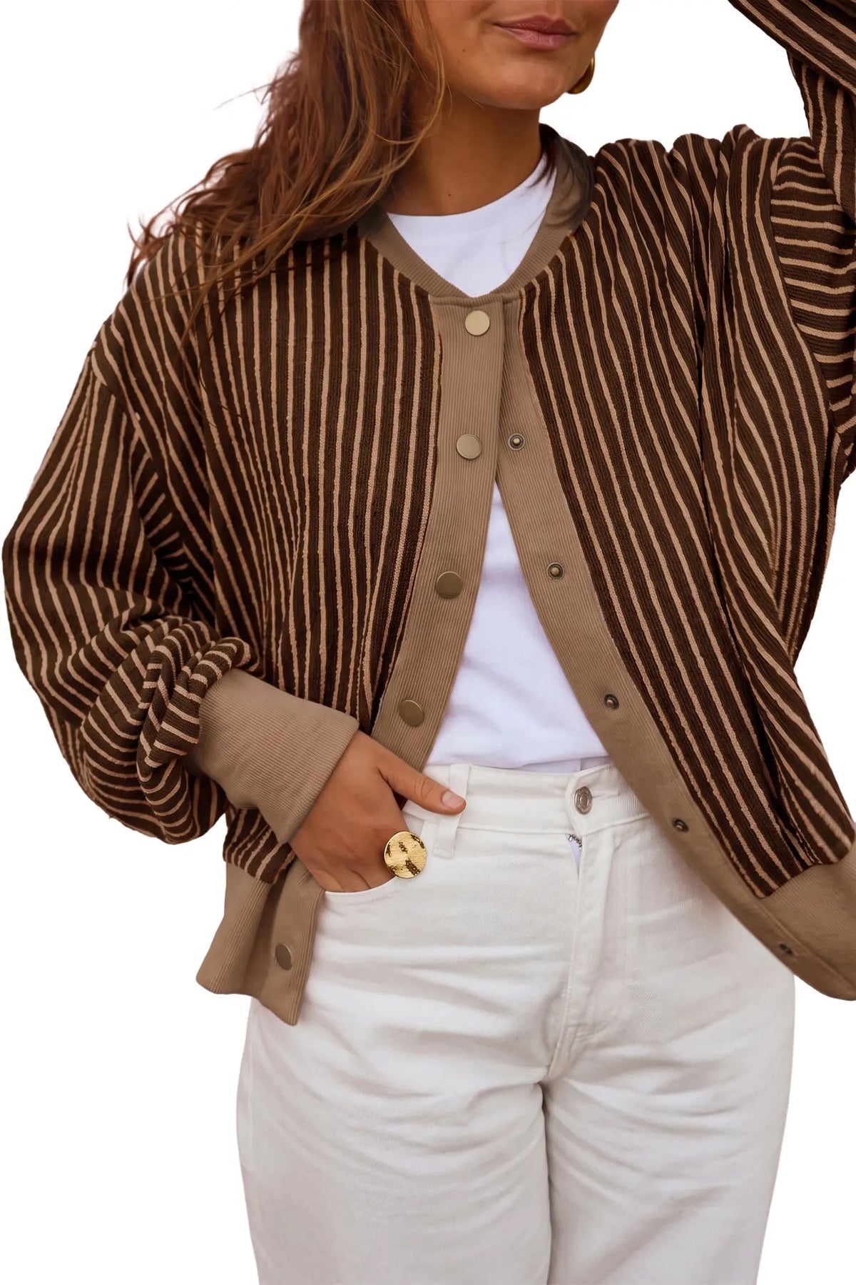 Cardigan V Neck Patchwork Long Sleeve Regular Fit