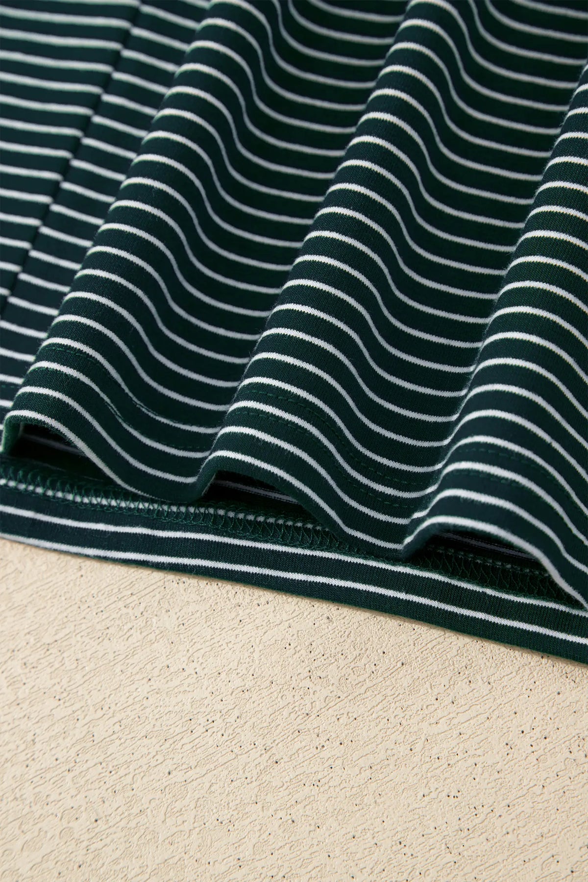 High Neck Dropped Shoulder Long Sleeve Casual Top – Green Stripe