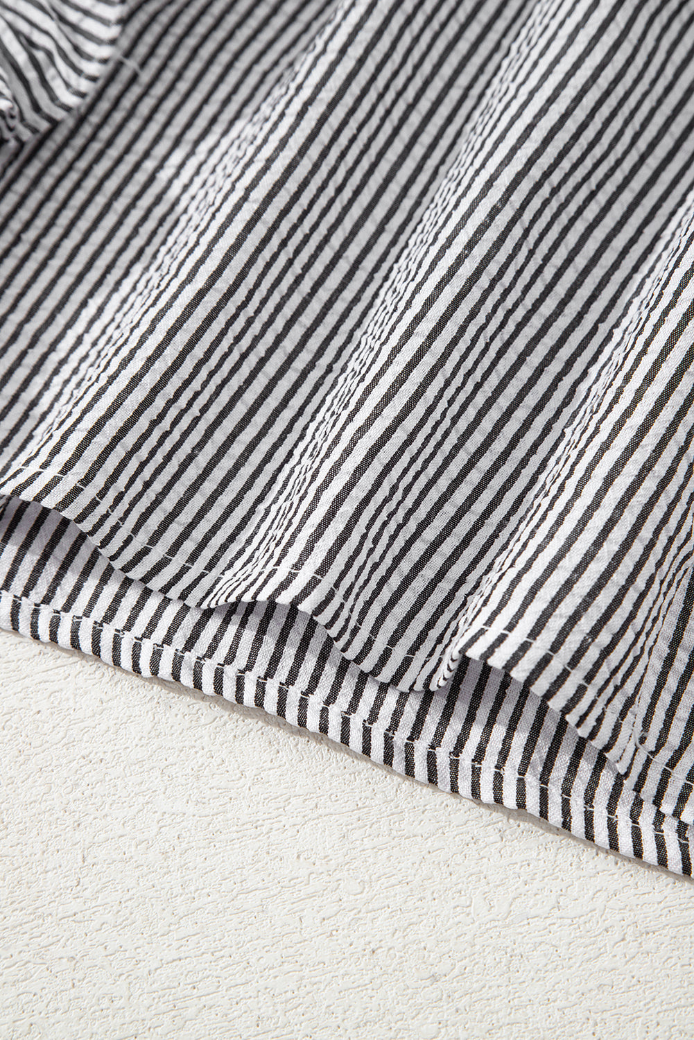 Striped Ruffle Short Bubble Sleeve Shirt eAura