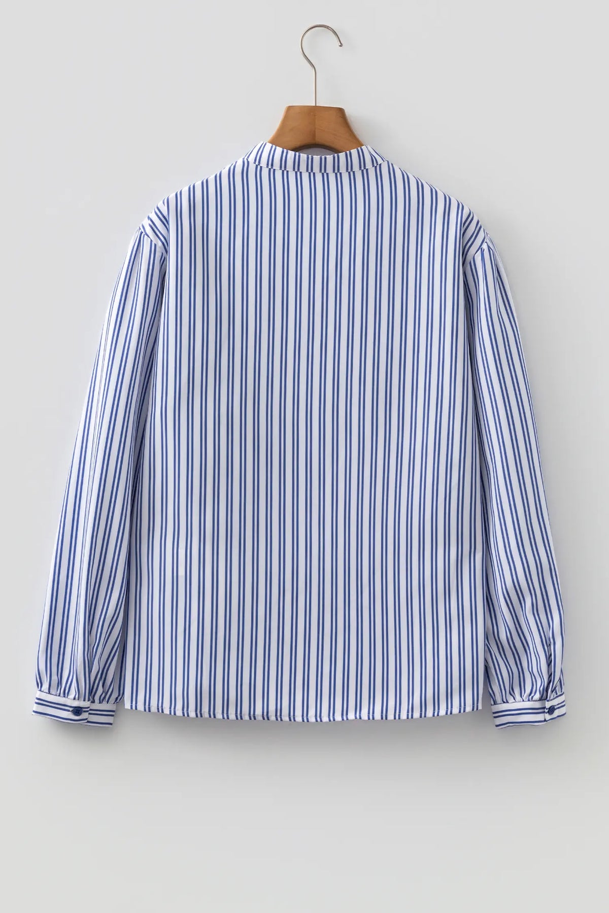 Embroidered Detail Button Front Long Sleeve Shirt – Blue Stripe