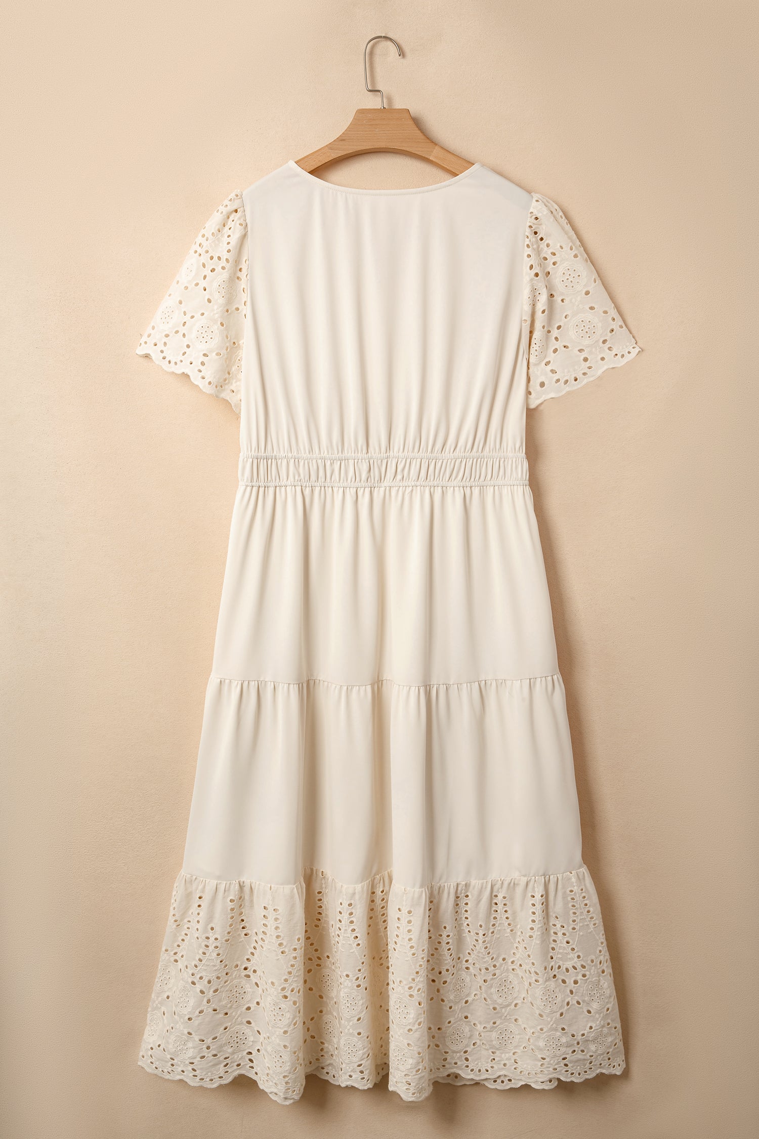 Apricot Plus Size V Neck Lacy Embroidery Patchwork Maxi Dress