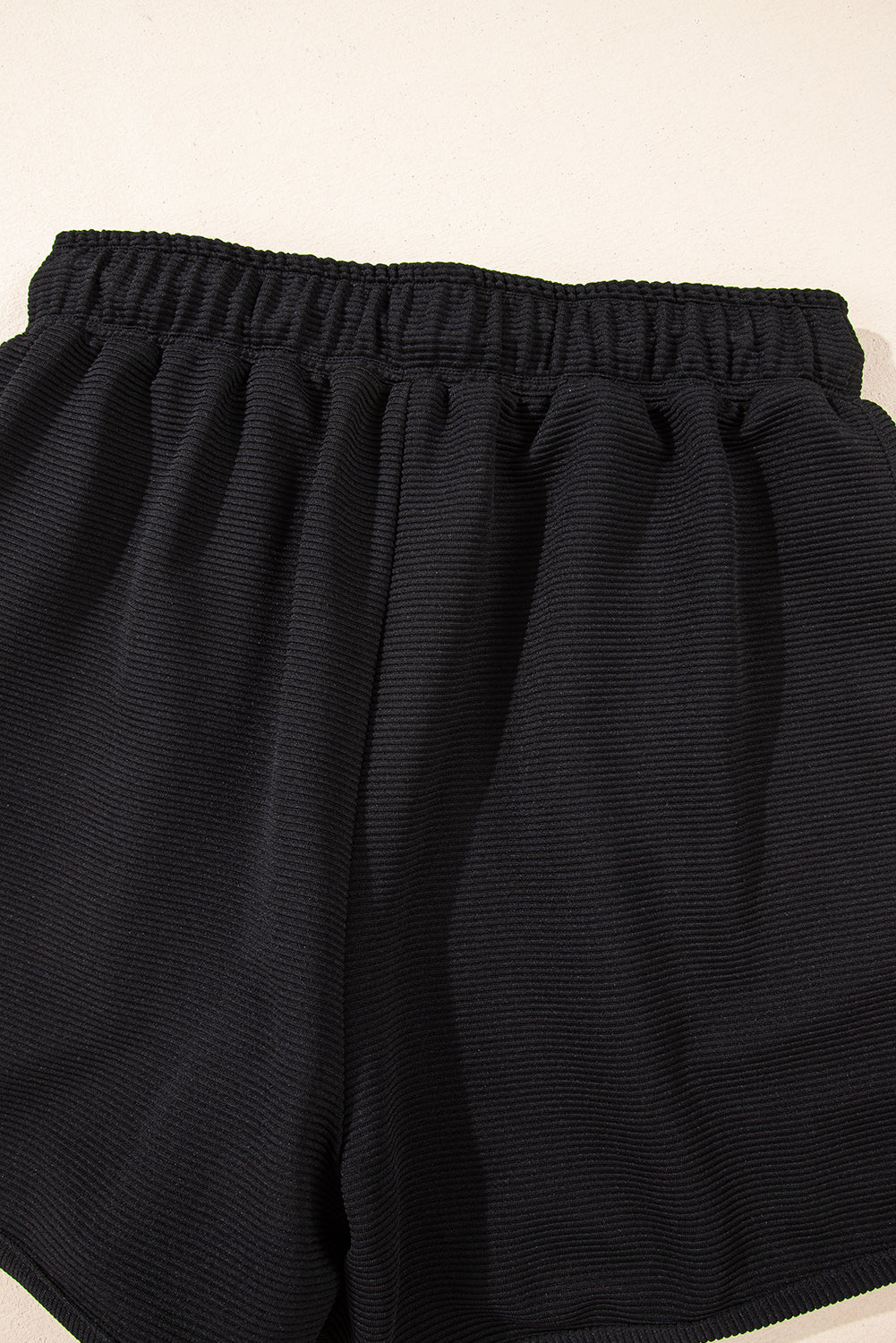 Black Textured Quarter Zip Kangaroo Pocket Top Drawstring Shorts Set eAura