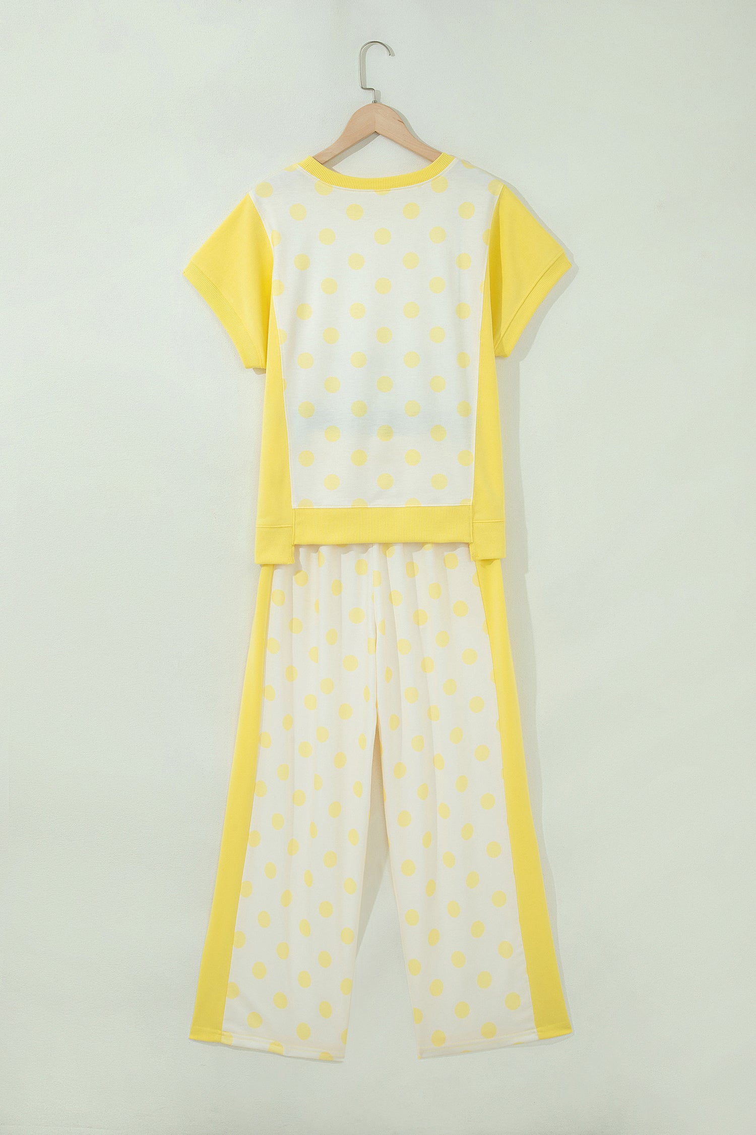 Color Block Patchwork Polka Dot Wide Leg Pant Set – Yellow