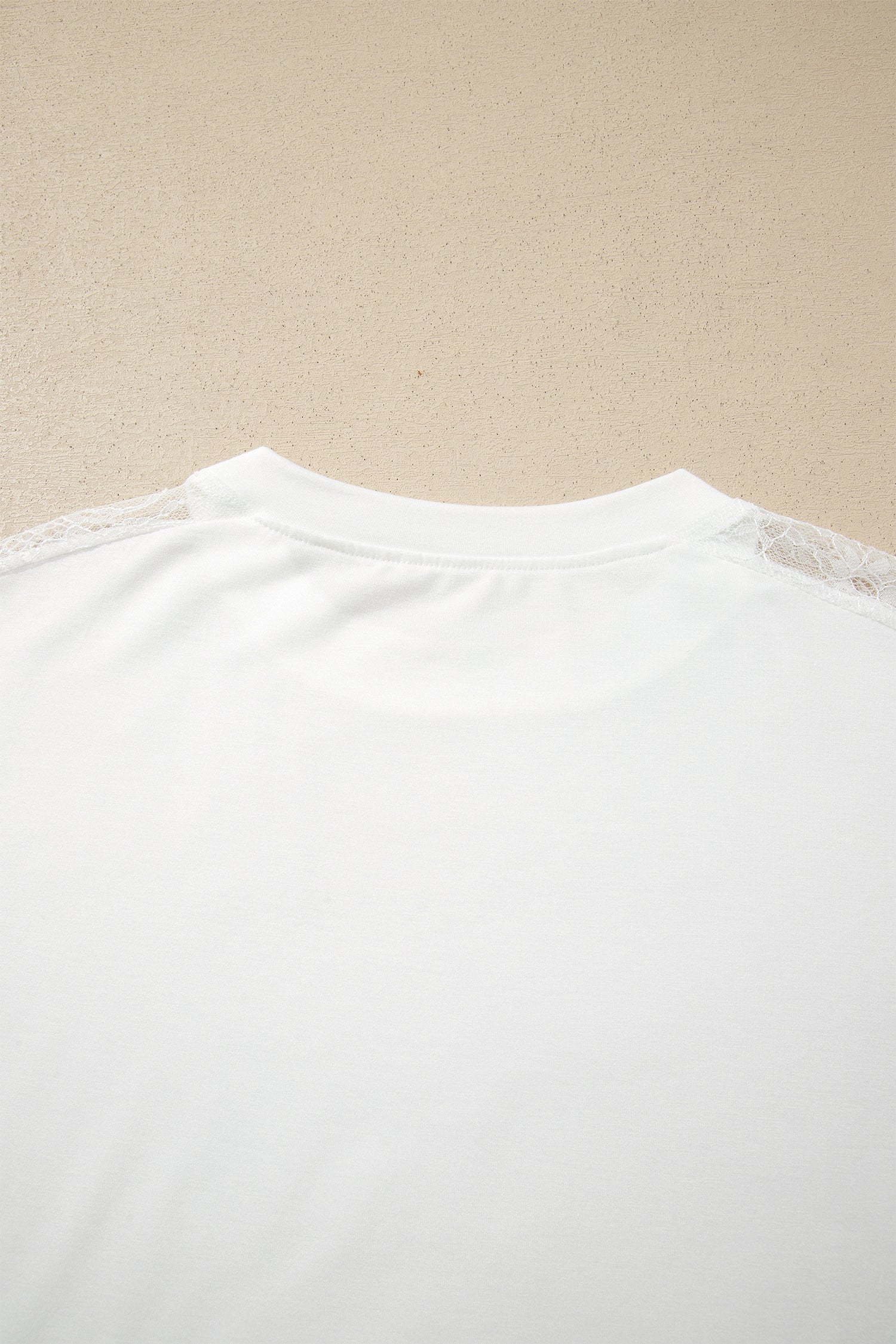 Lace Patchwork Round Neck Long Sleeve Top – White