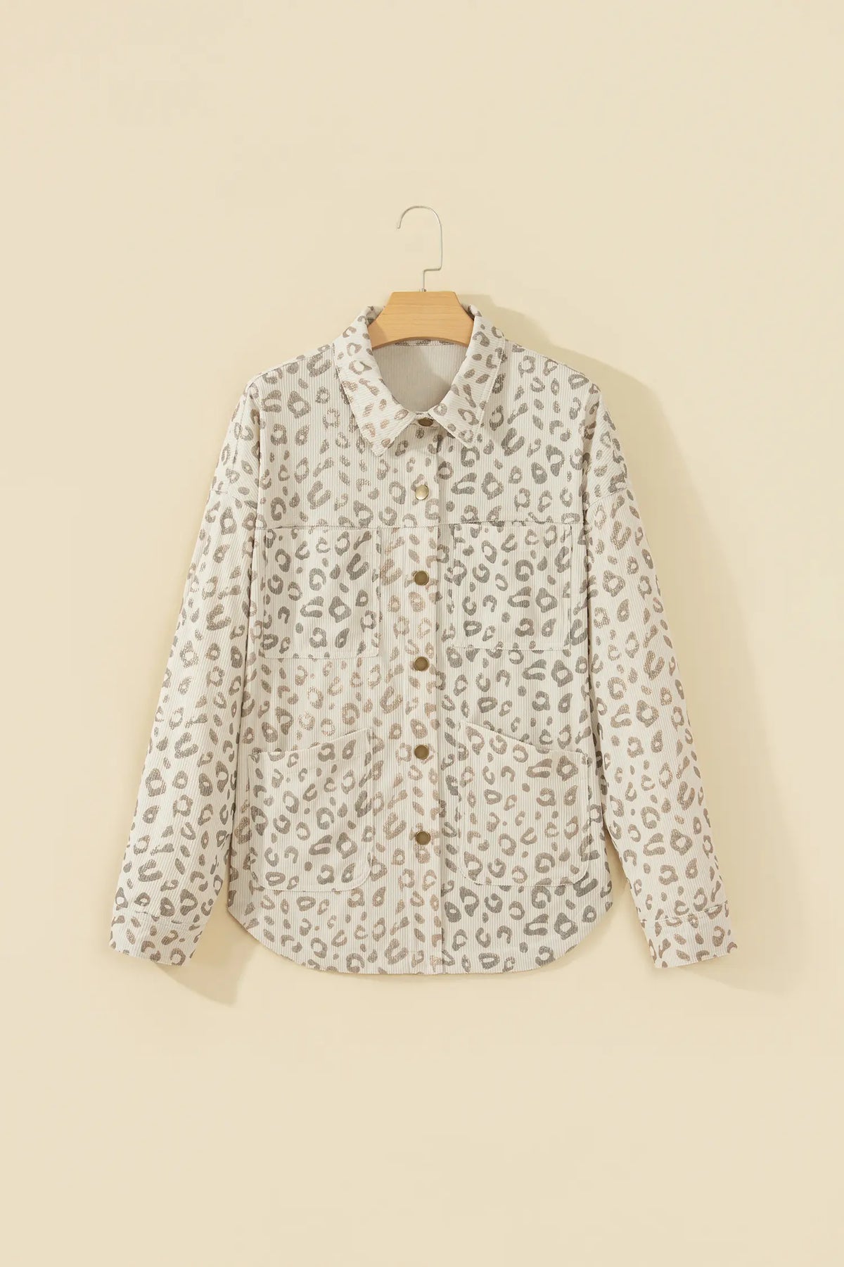 Ribbed Shirt Collar Long Sleeve Regular Fit Jacket