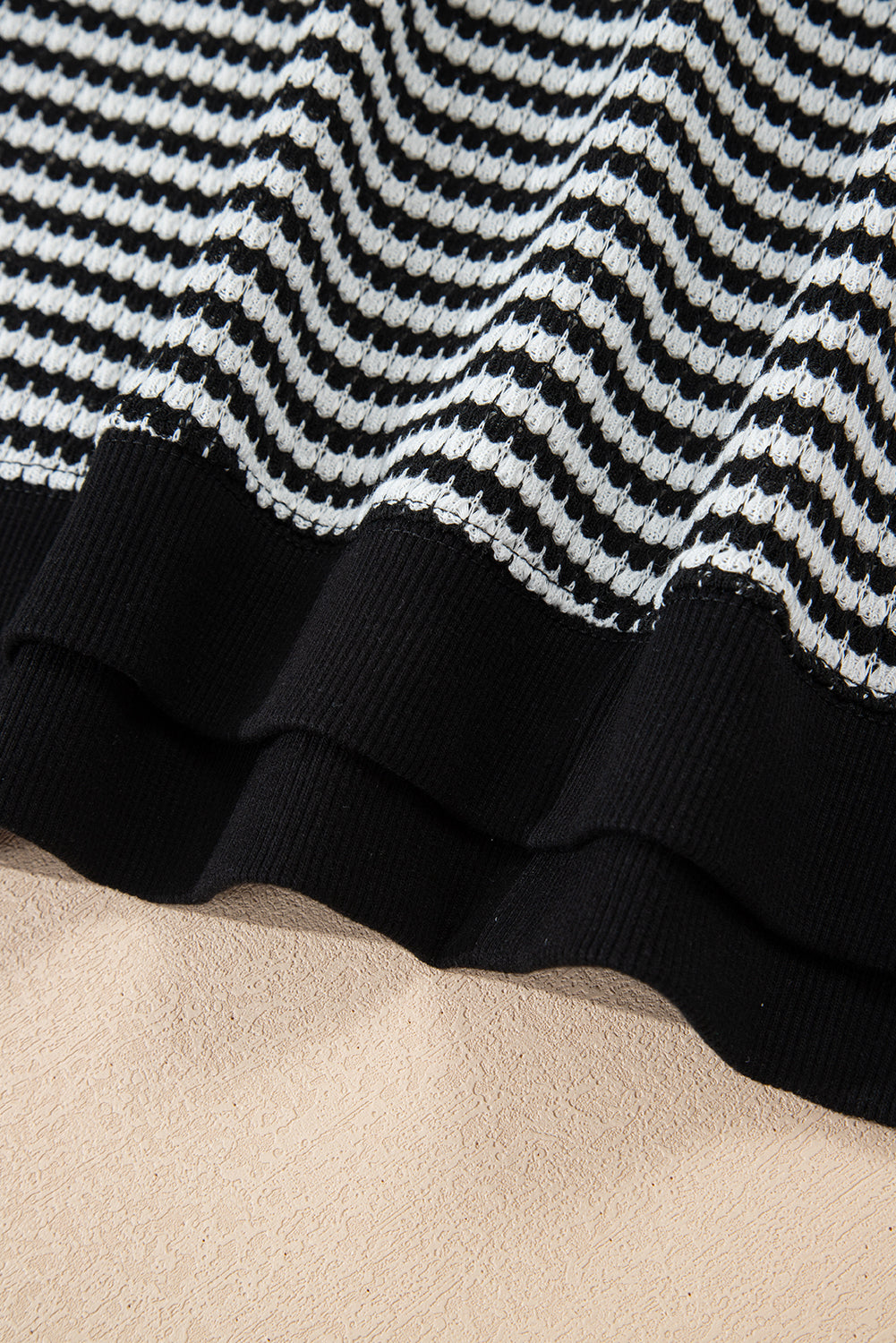 Stripe Ribbed Trim Drop Shoulder Long Sleeve Oversize Top - eAura