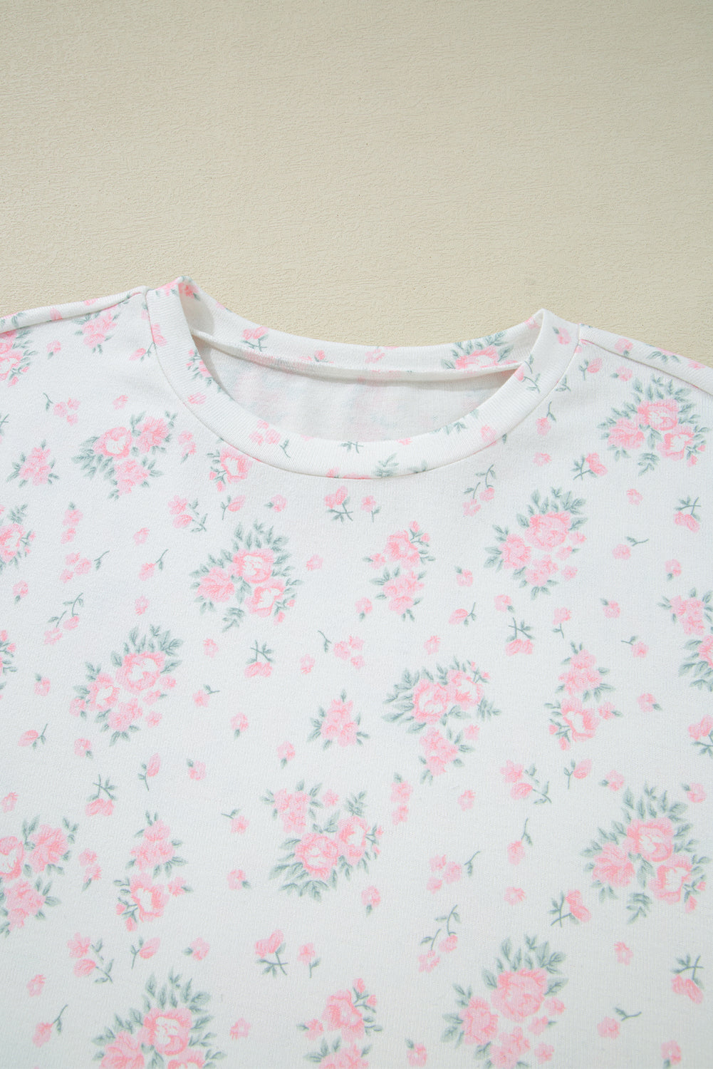 Pink Floral Lettuce Trim Tee and Shorts Ribbed Lounge Set eAura