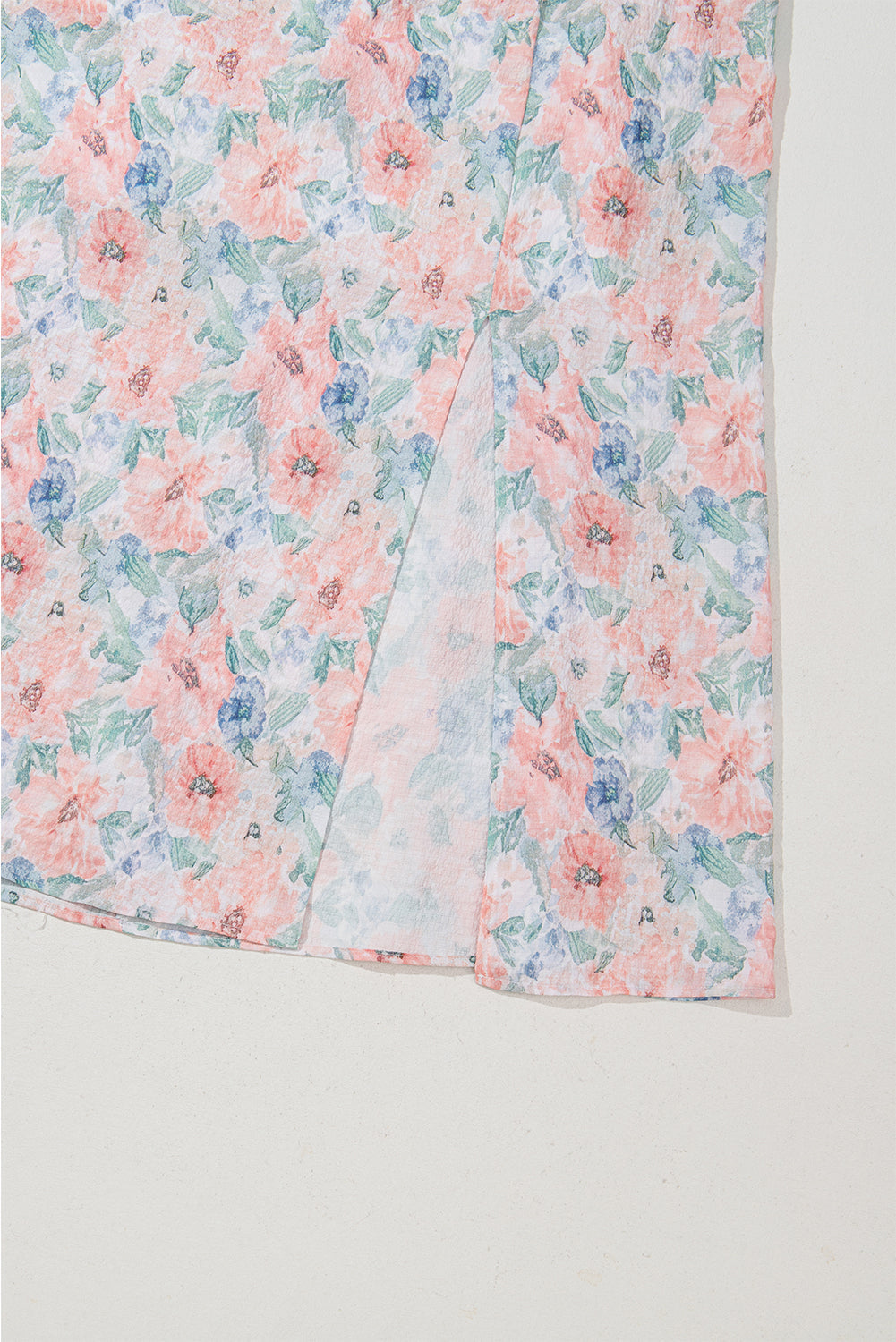 Pink Floral Print Square Neck Backless Long Dress with Slit eAura