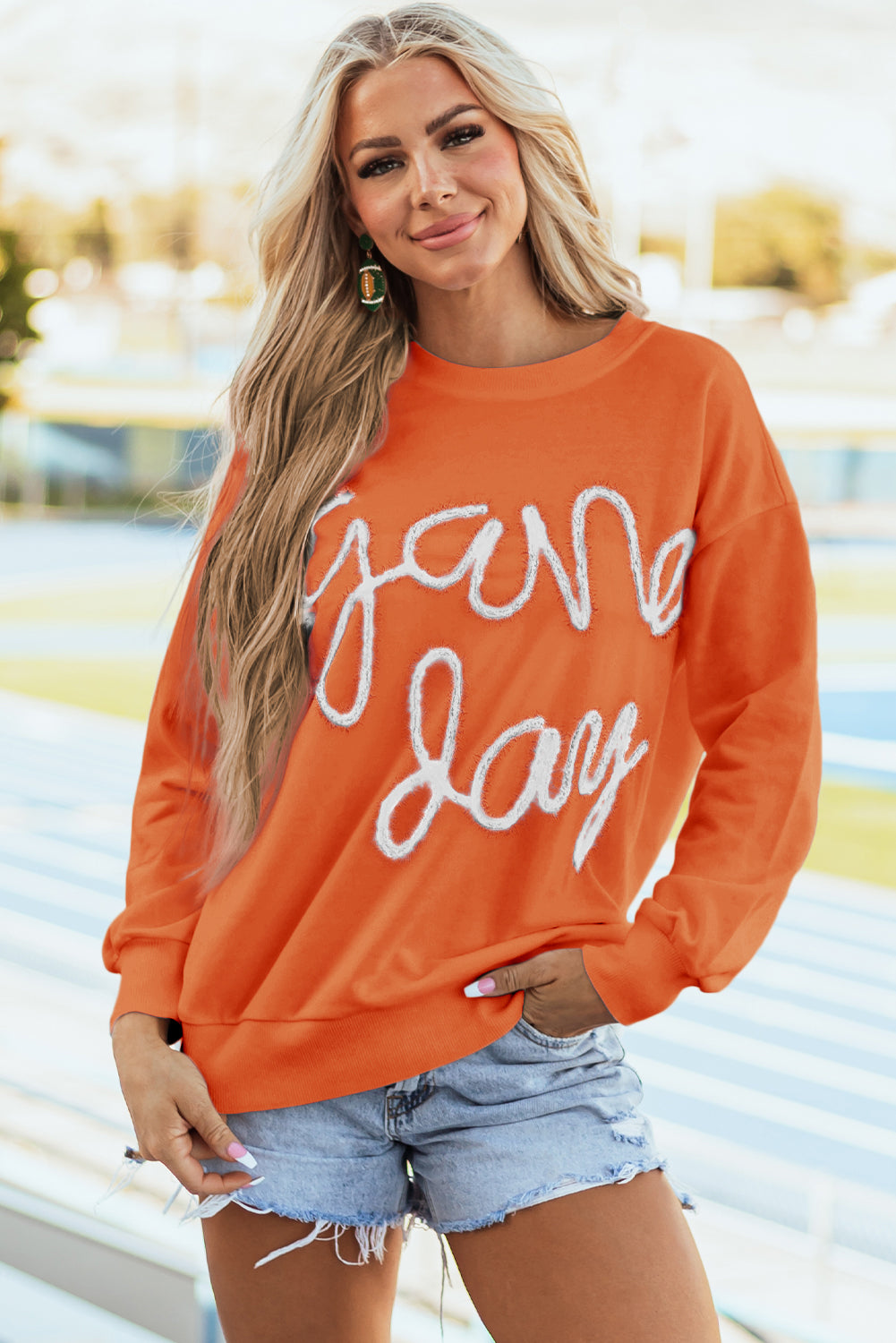 White Tinsel Game Day Drop Shoulder Graphic Sweatshirt eAura