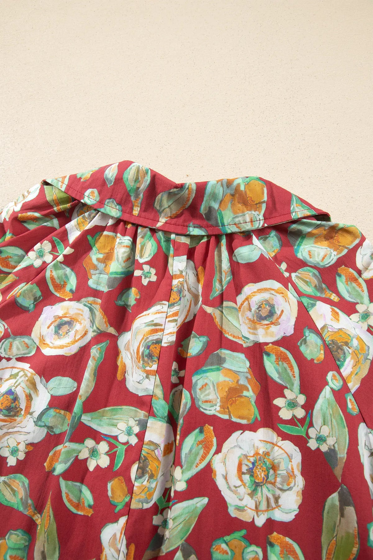 Floral Print Half Sleeve Short Shift Dress – Red