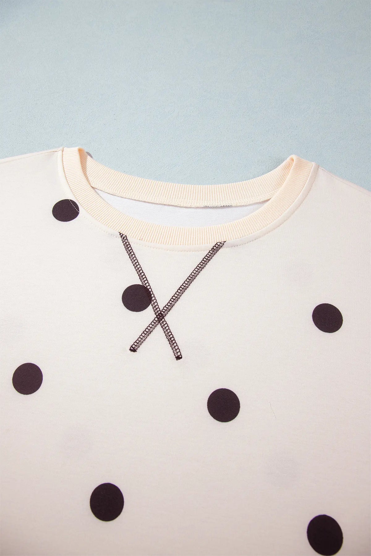 Round Neck Long Sleeve Polka Dot Plus Size Top – Beige