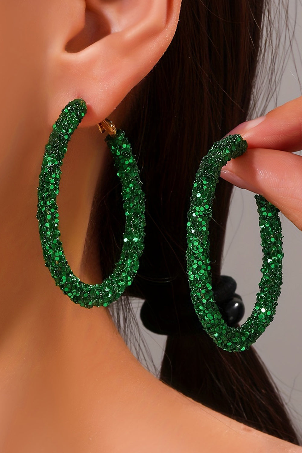 Dark Green St. Patricks Fashion Daring Sequin Loop Earrings BB Fashion Outlet
