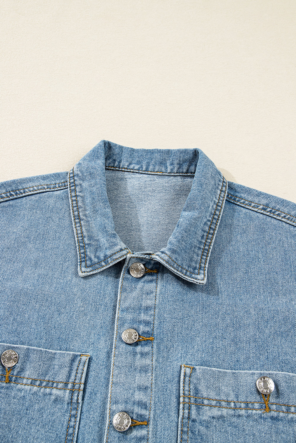 Beau Blue Multi Patched Pockets Side Tie up Boyfriend Style Denim Jacket eAura