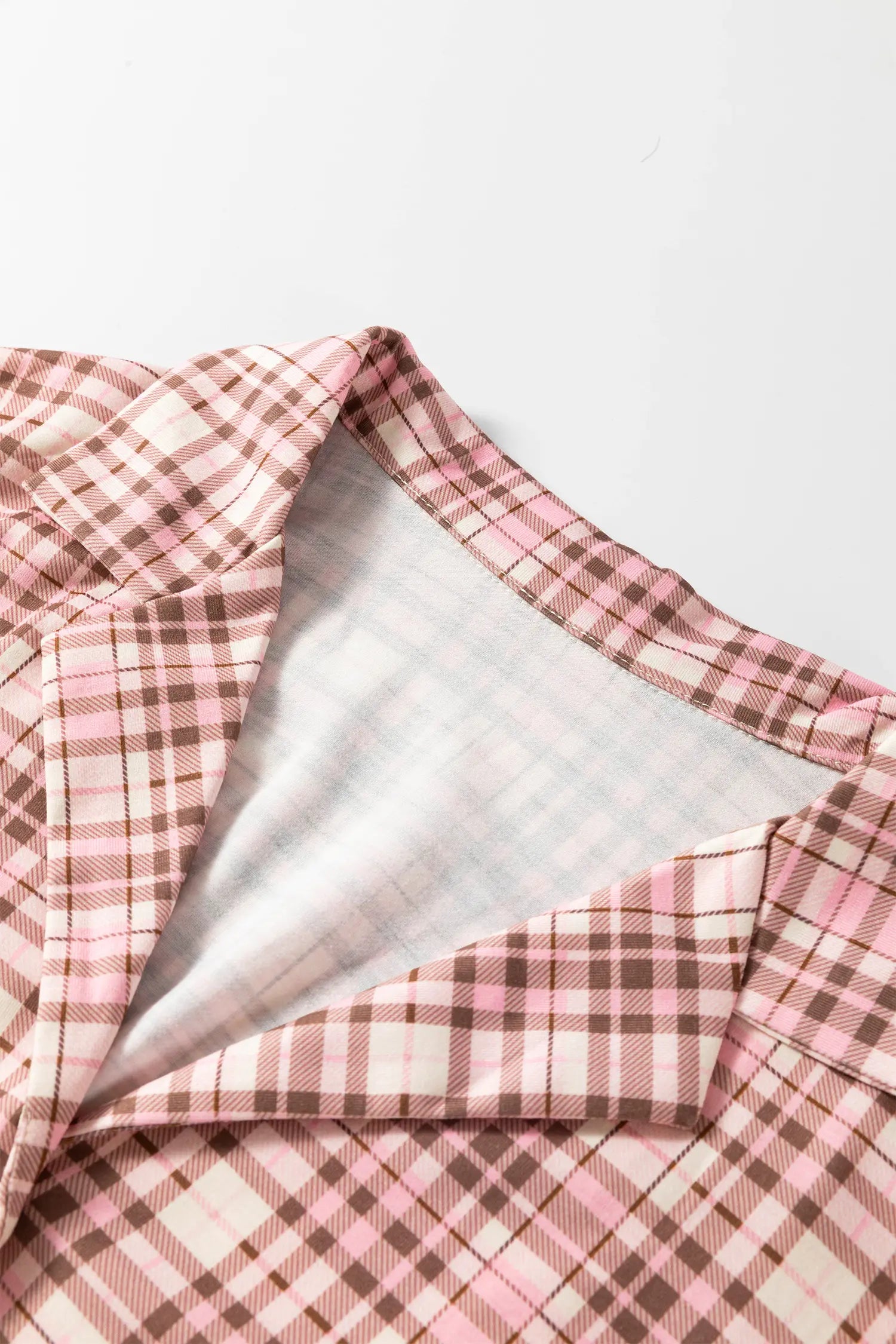 Plaid Patch Pockets Long Sleeve Pyjamas Lounge Set – Pink