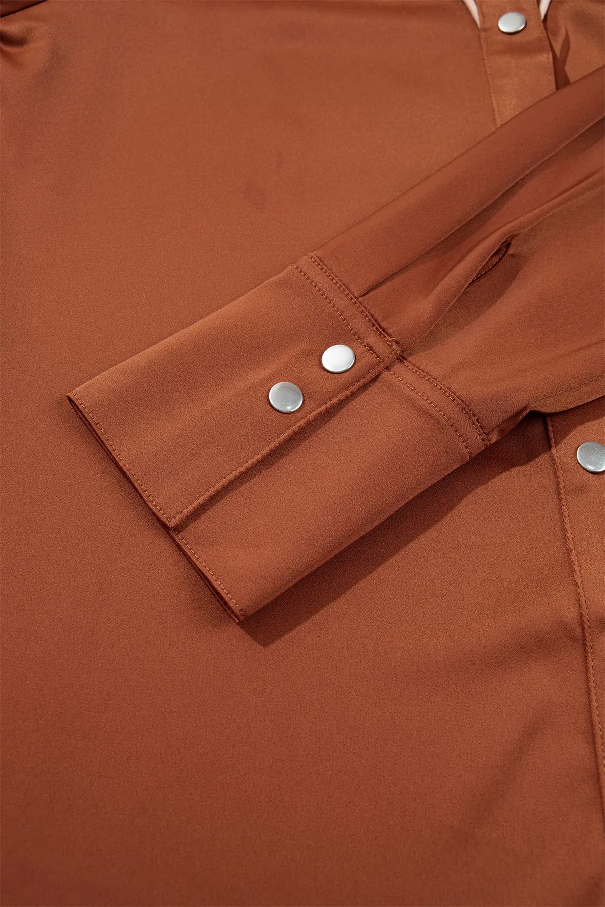 Cinnamon Silky Long Sleeve Button Front Western Fashion Shirt