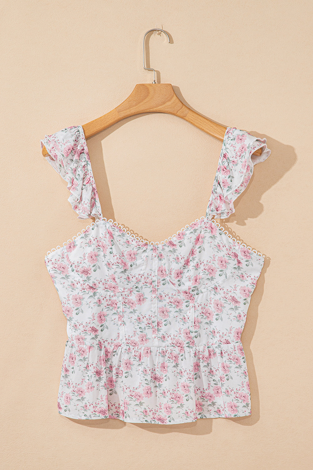 Pink Floral Flutter Peplum Vest Top eAura