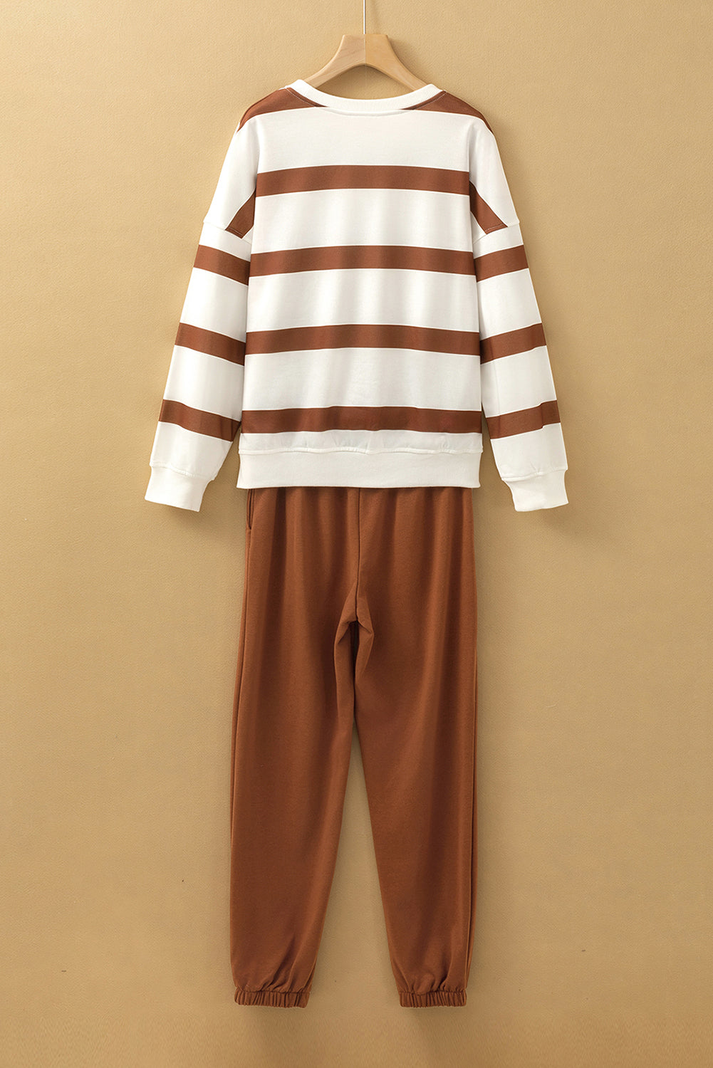 Brown Stripe Striped Drop Shoulder Pullover and Jogger Trousers Set eAura