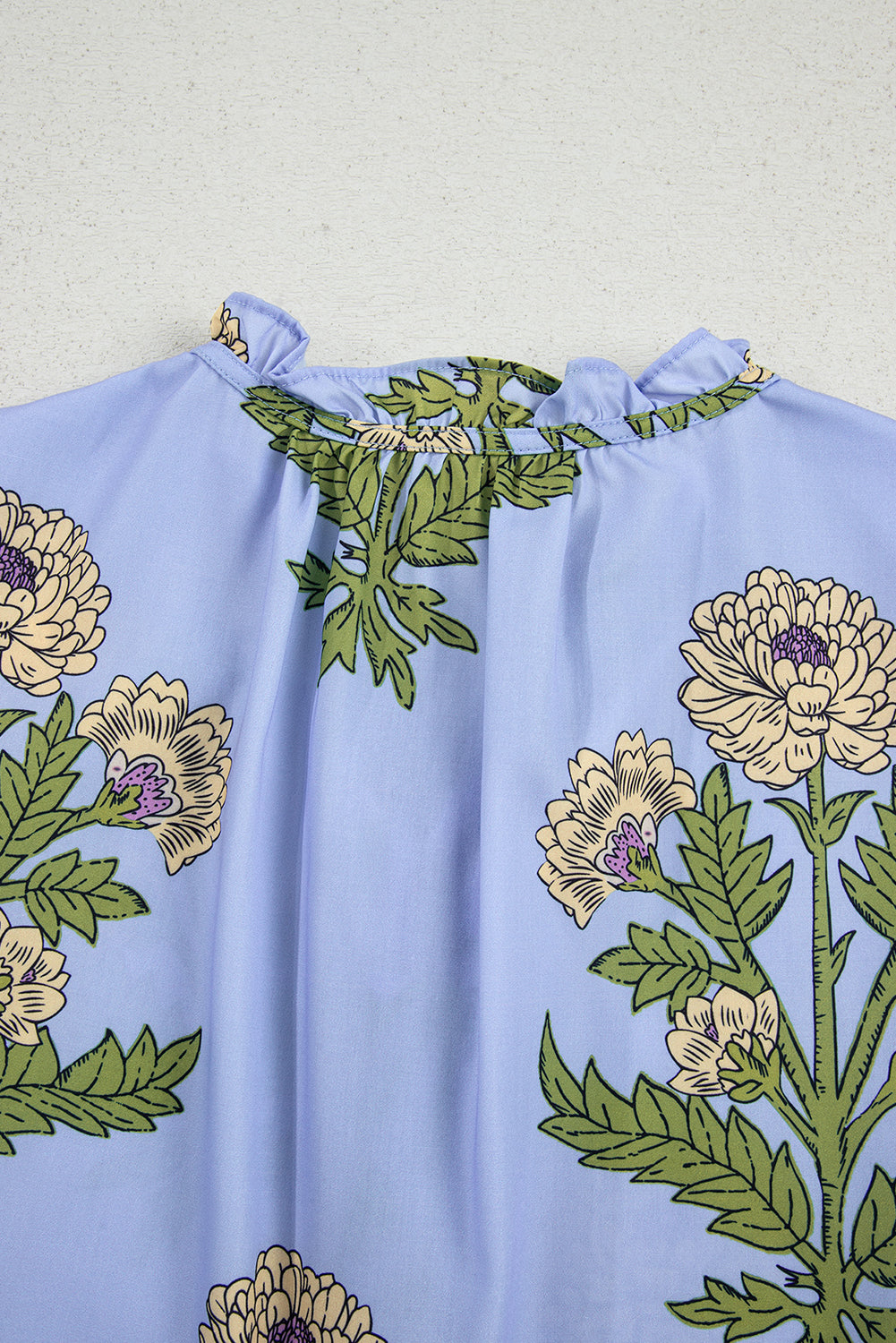Floral Print Button Tie Neck Long Puff Sleeve Blouse - eAura