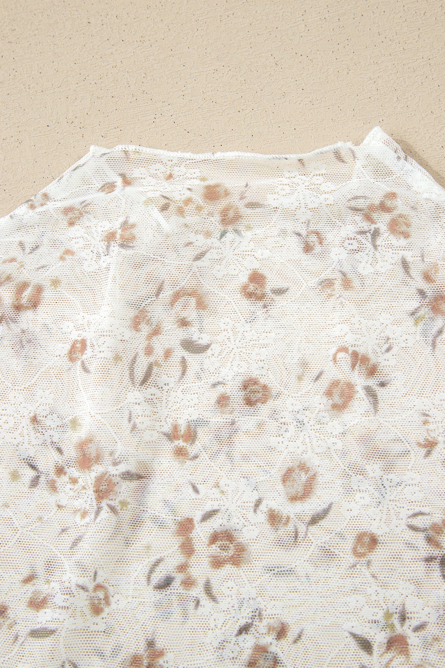 Mock Neck Short Sleeve Floral Mesh Top – White