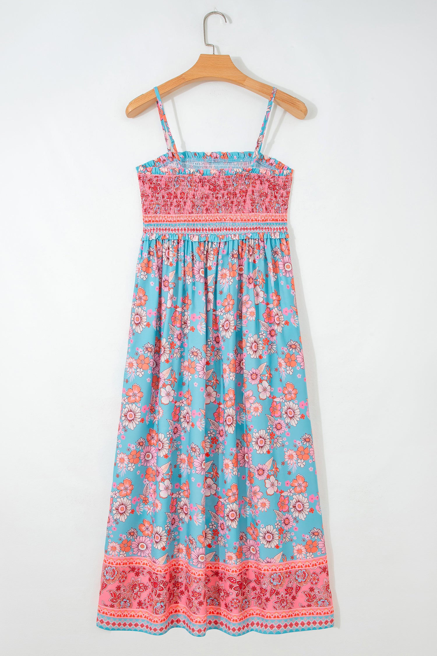 Boho Ethnic Print Smocked Waist Spaghetti Strap Maxi Dress