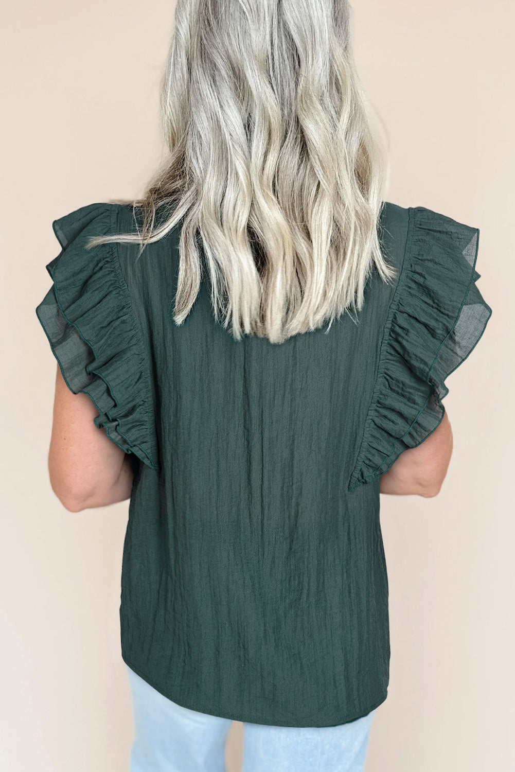 Skobeloff Frilled V Neck Ruffled Cap Sleeve Blouse eAura