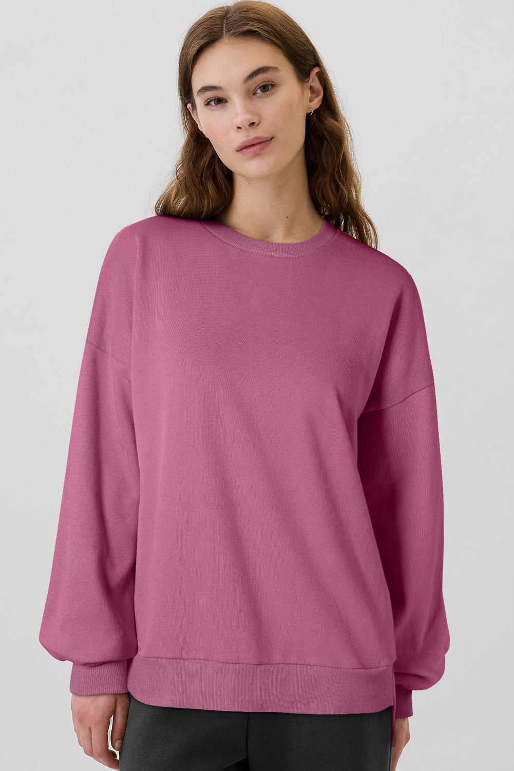 Valerian Solid Fleece Lined Drop Shoulder High Low Sweatshirt eAura