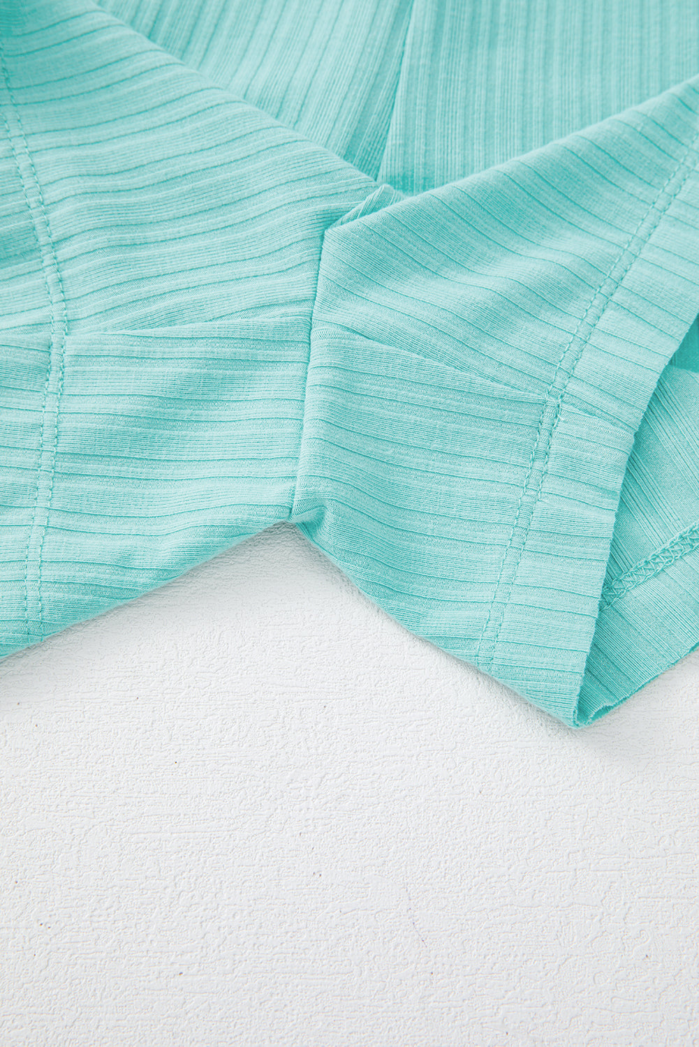 Mint Green Ribbed Button V Neck Tank Top and Shorts Set eAura