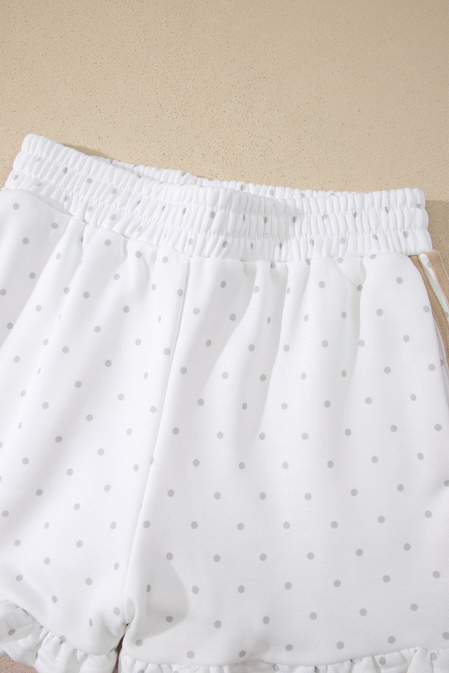 Polka Dot Print Side Stripe Detail Casual Sweatshirt 2pcs Short Set – White
