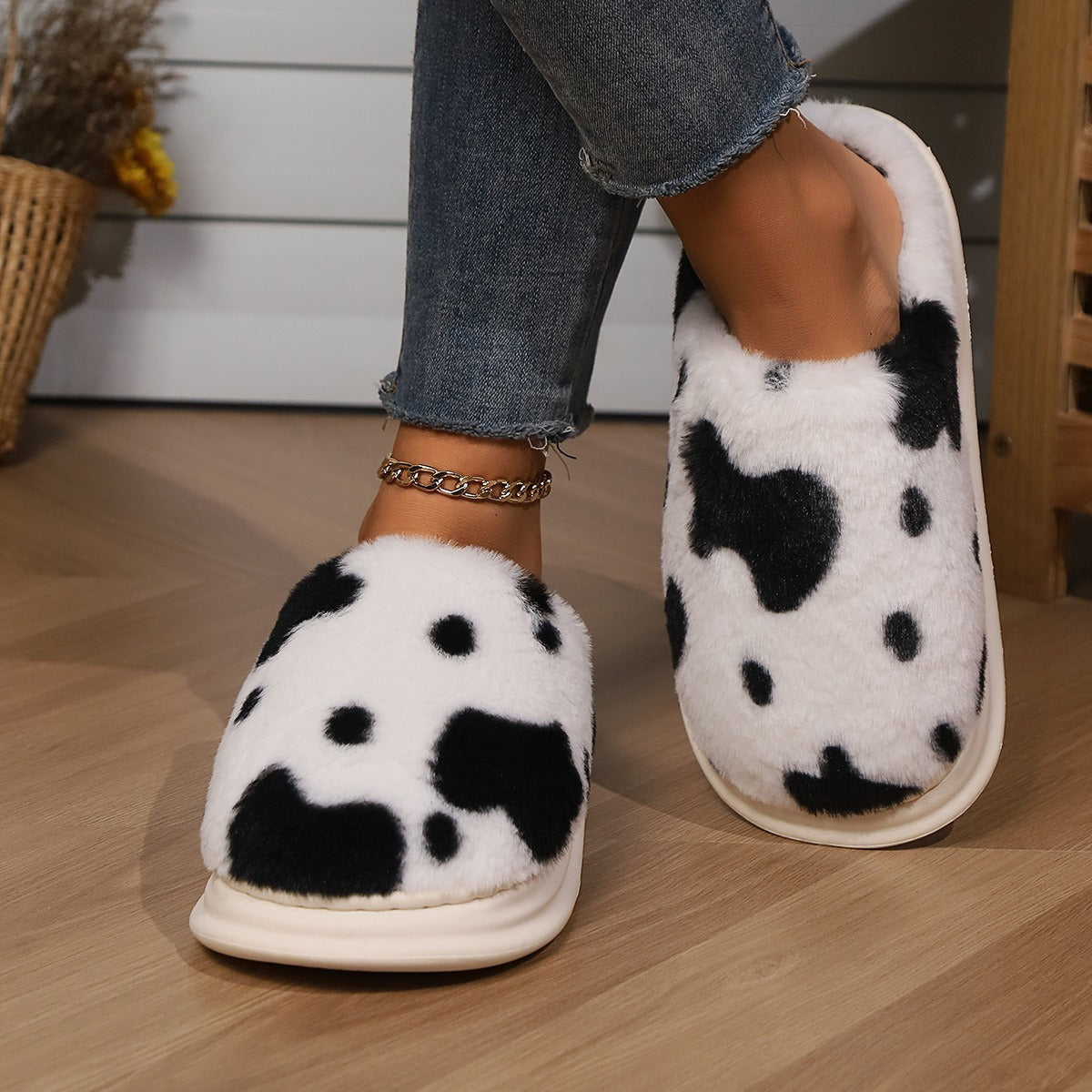 Cow Spotted Plush Slippers beagle boutique